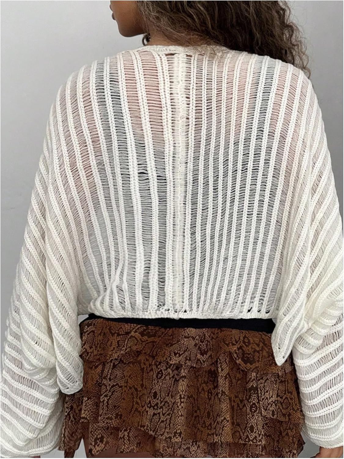 OYOANGLE Women's Knitted Cropped Open Front Cardigan Long Sleeve Loose Fit Bolero Shrug Sweater Cardigans for Dresses - Image 2