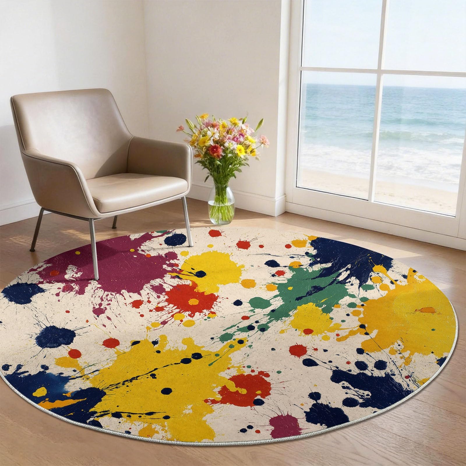 Tapis rond 120 cm idéal pour chambre d'enfant et patio pop