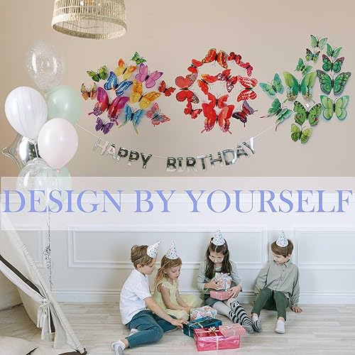 Miniatura 51 de Calcomanías 3D de mariposa, 24/48 unidades, para decoraciones de pared, fiestas, con imanes (morado, 24)