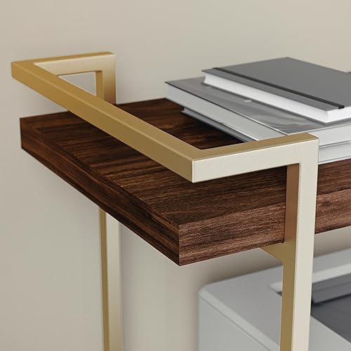 Miniatura 9 de Martha Stewart Liam - Carrito de almacenamiento e impresora de oficina móvil de 2 niveles en nogal con marco de latón pulido