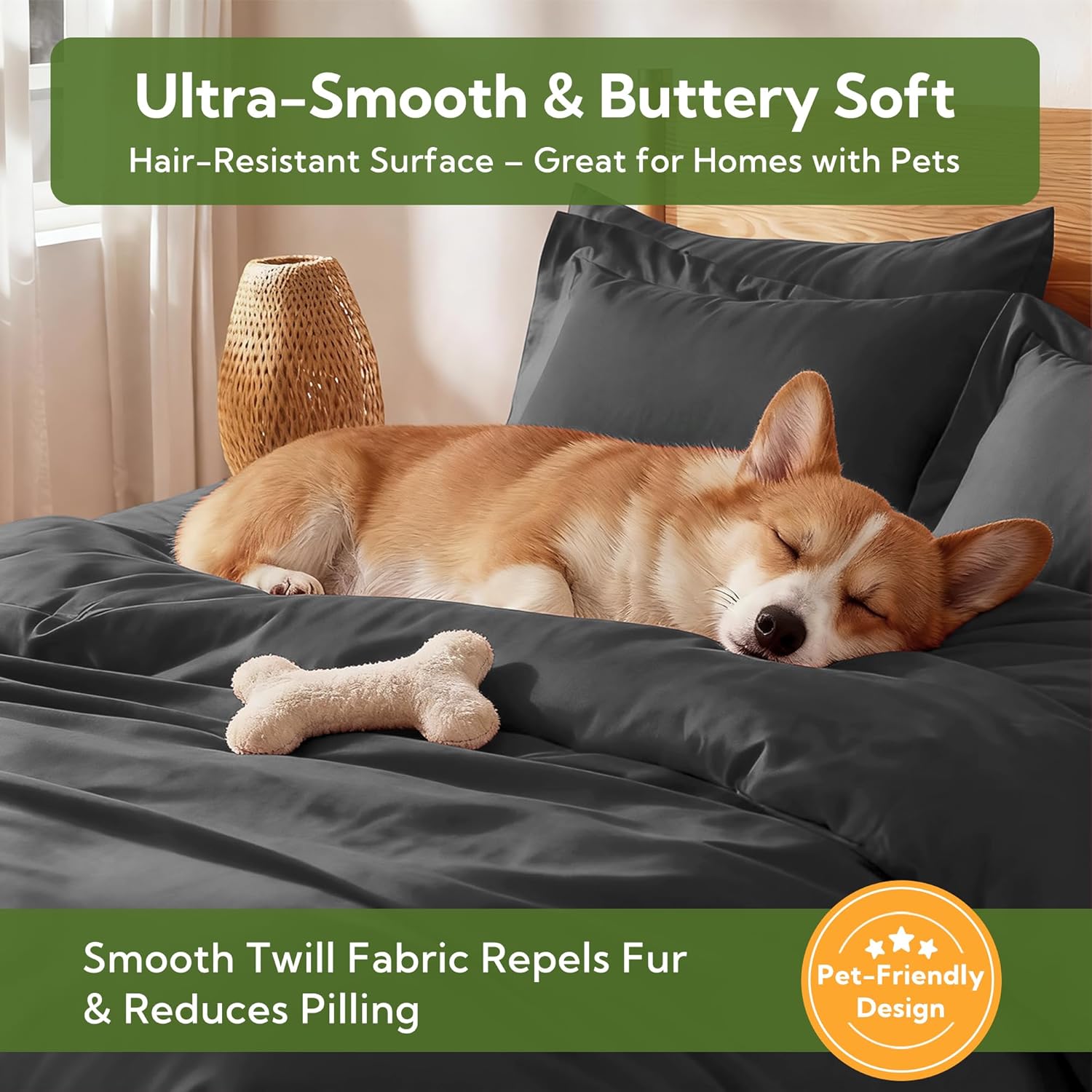 MR&HM Silky Cooling Duvet Cover Queen Size for Hot Sleepers 90"x90", Breathable & Moisture-Wicking Comforter Cover, 3 Pieces Ultra-Soft Bedding Duvet Cover Set with Zipper Closure (Dark Grey) - Image 5