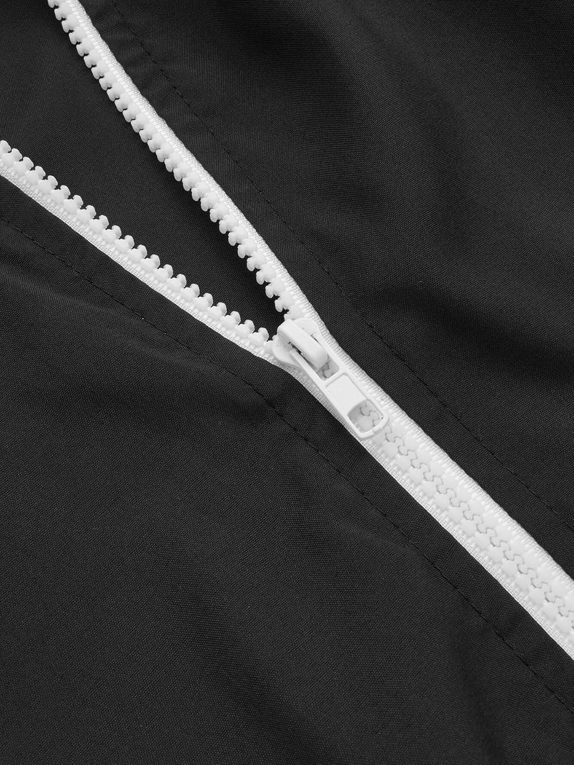 SweatyRocks Women's Casual Color Block Drawstring Hooded Windbreaker Jacket Black Pink L