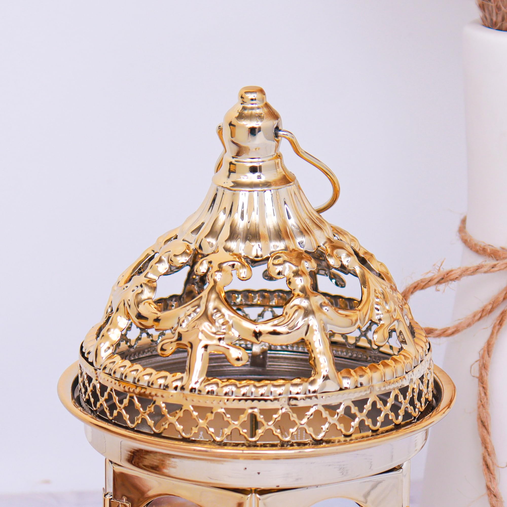 lampion ramadanowy, świąteczne lampiony dekoracyjne, złoto, metal, plastik