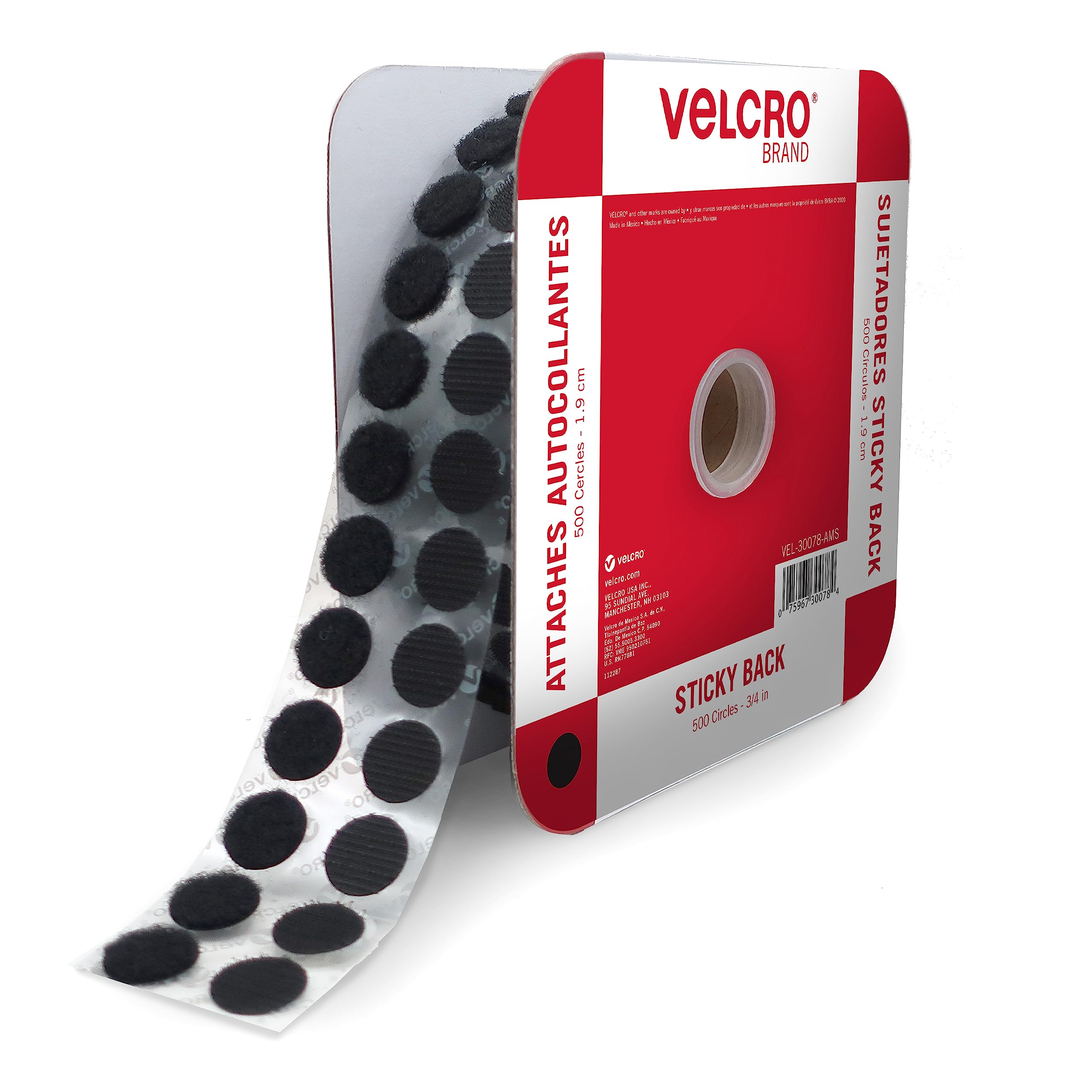 VELCRO Brand Discos de cierre autoadhesivos, Negro 16mm, pack de 500 | Discos de cierre con reverso adhesivo, ideales para casa, escuela y oficina