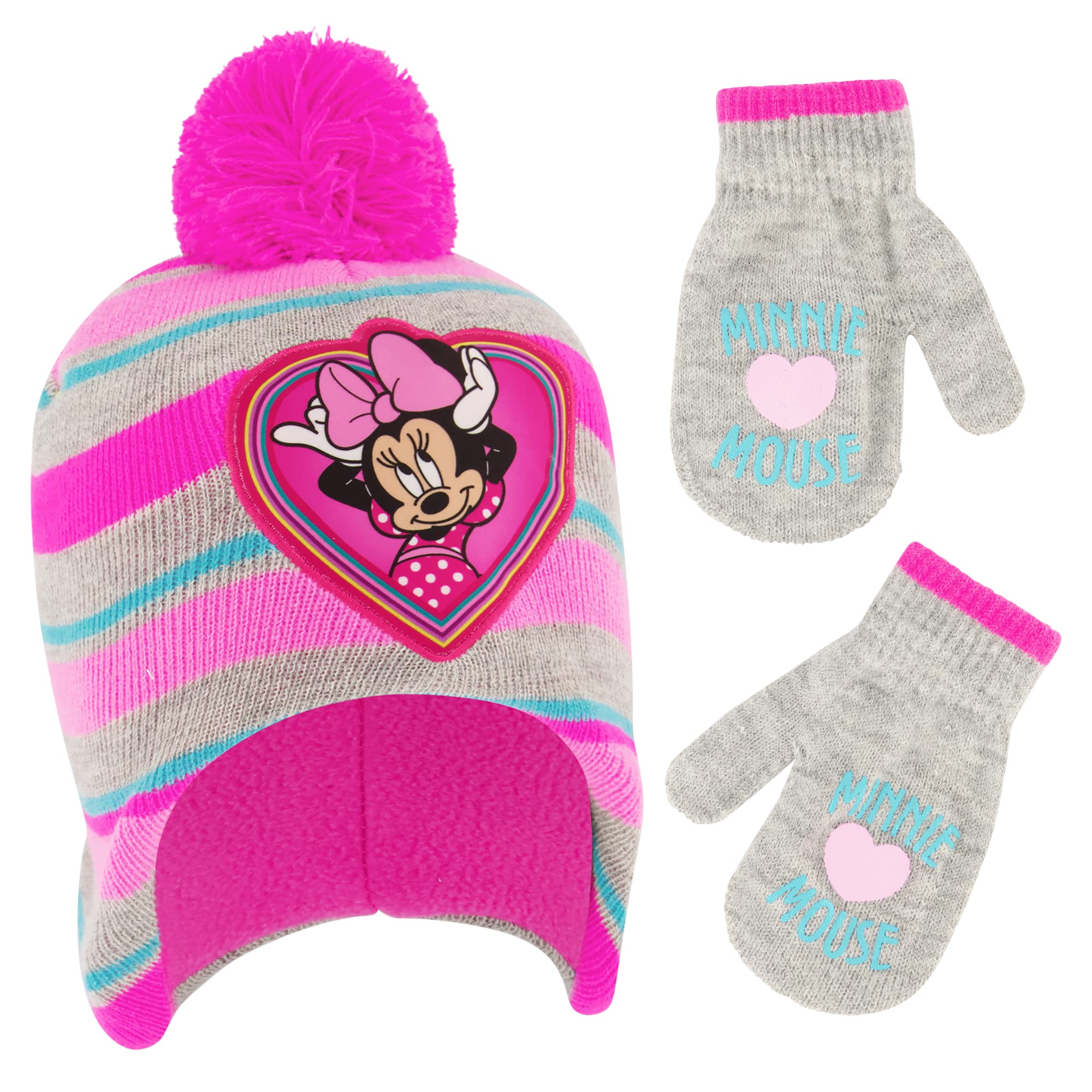 Disney Girls Toddler Winter Hat and Mittens Set Ages 2-4 Or Minnie Mouse Hat and Kids Gloves Set for Ages 4-7