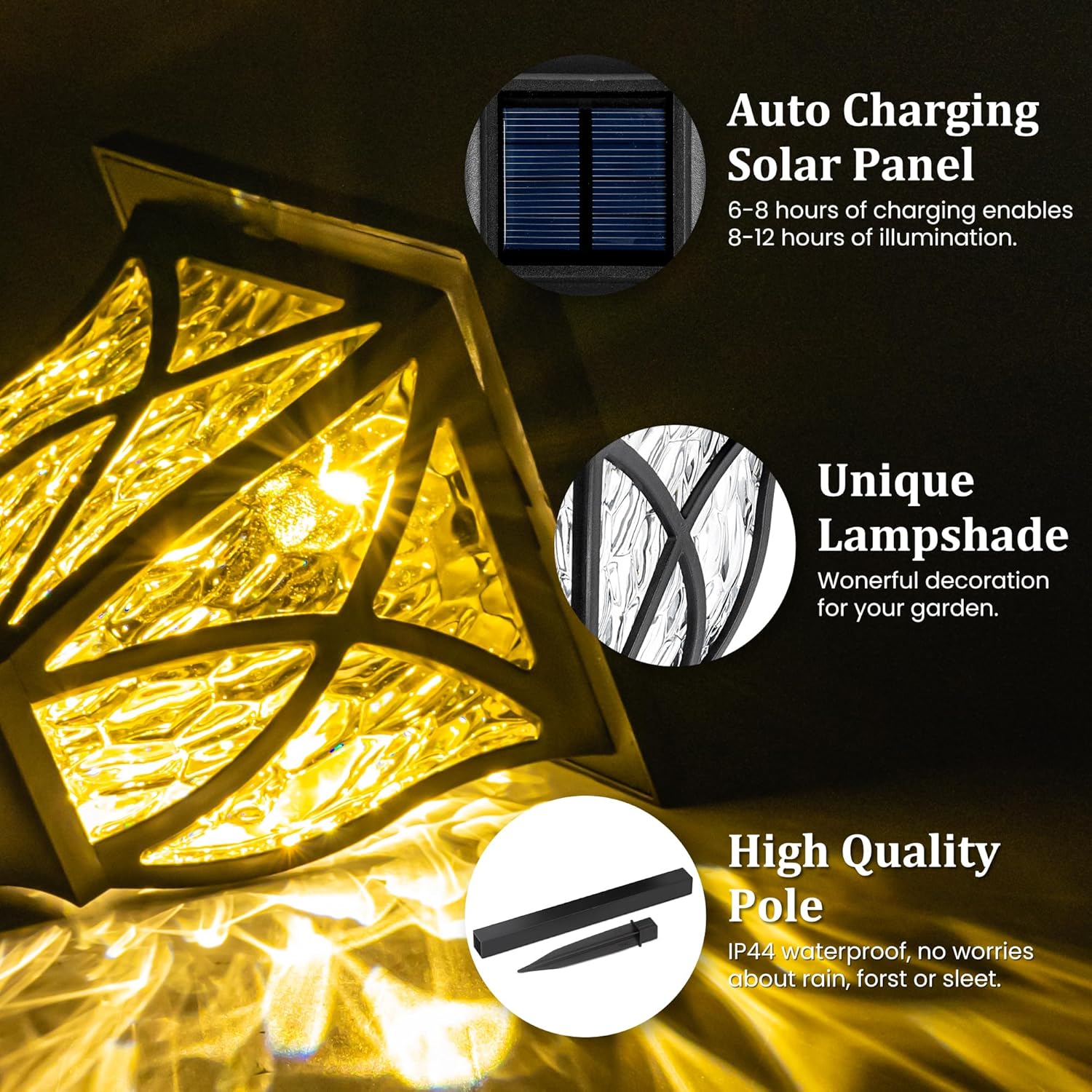 GIGALUMI 8 Pack Solar Lights Outdoor Waterproof, LED Solar Garden Lights, Outdoor Decorations, Garden Decor for Yard, Patio, Landscape, Planter, Walkway (Warm White)