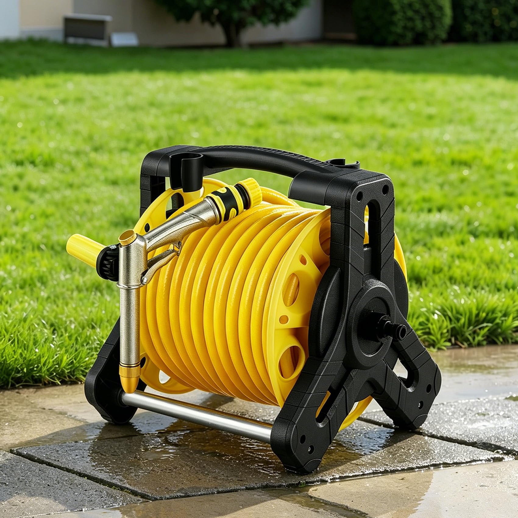 The Fellie Garden Hose Reels with 20M Hosepipe, Portable Hose Pipe Reel for Garden with Water Spray Gun, Manual Retractable Outdoor Hose Reel Set for Patio & Car Cleaning