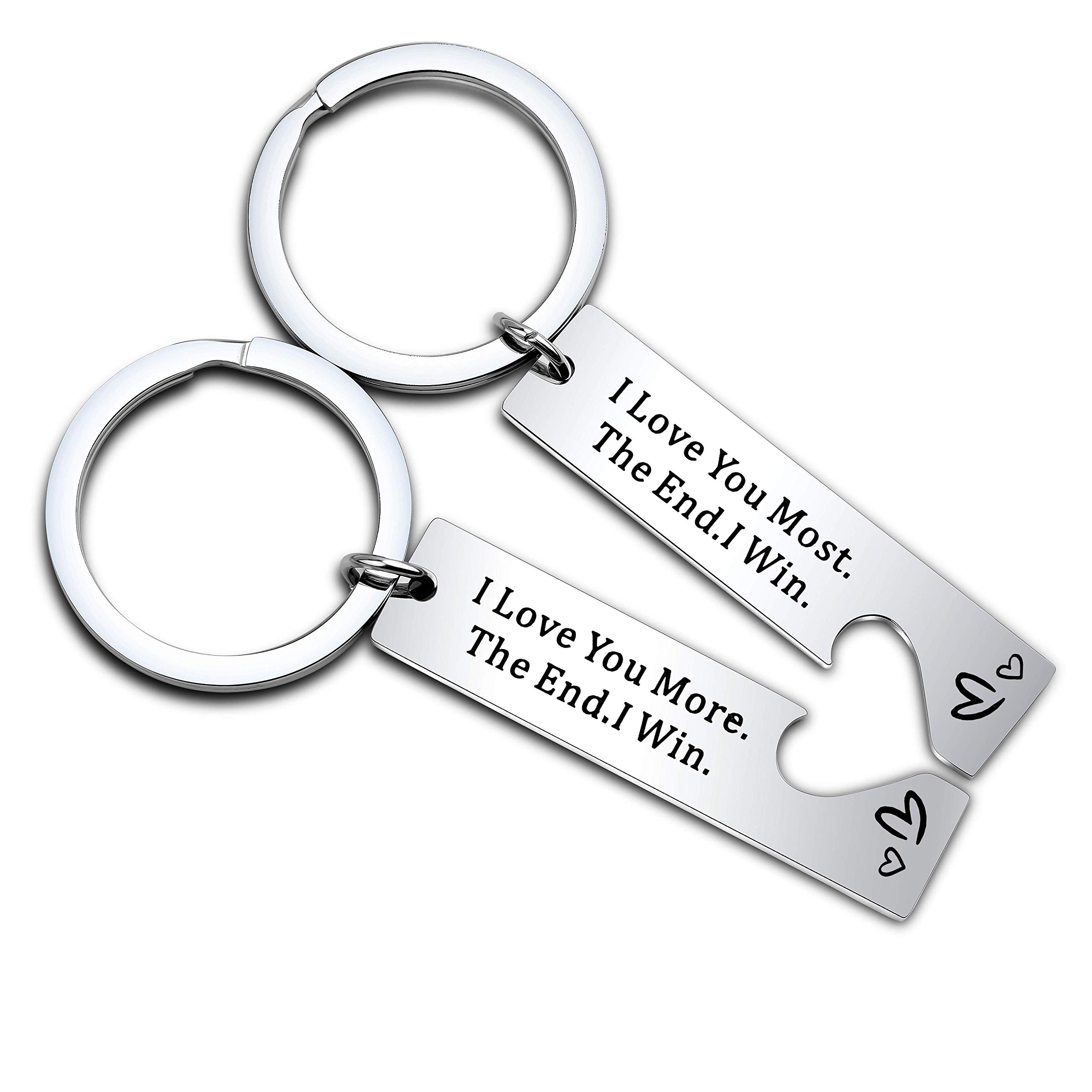 BEKECHHusband Wife Couple Key Chain I Love You Most The End I Win Couple Keychain Set of 2 Valentine's Gift for Him Her Anniversary Keyring Gift