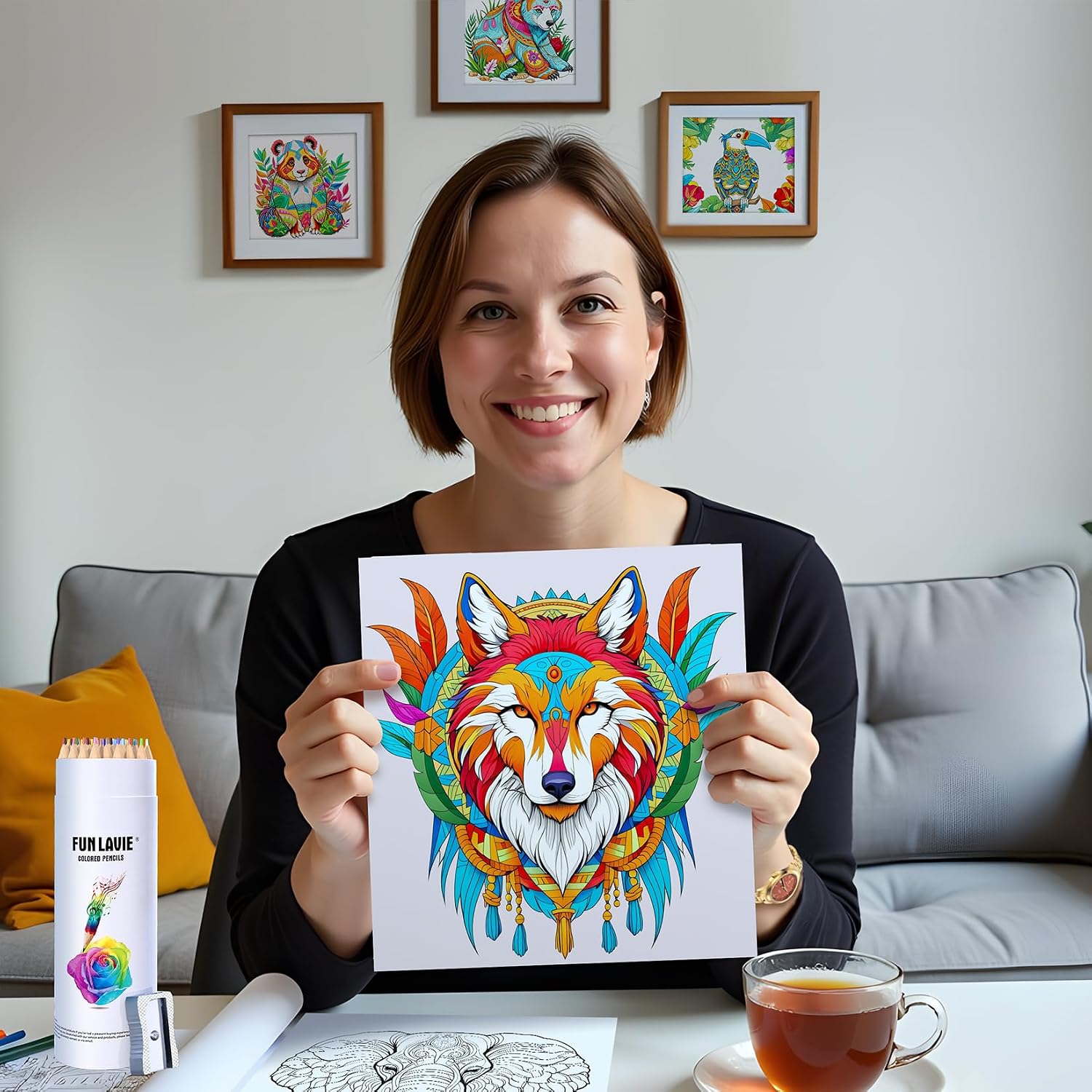 48 Colored Pencils + Coloring Book Mandala Animal Design image 2