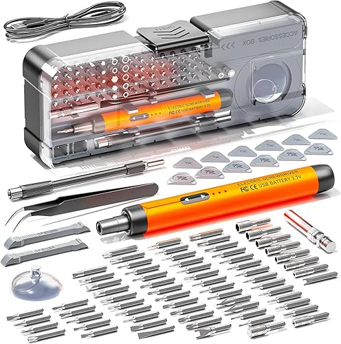 Juego de mini destornilladores eléctricos 88-en-1: UnaMela - Destornillador eléctrico pequeño inalámbrico - 88 puntas de precisión, luz LED, kit de