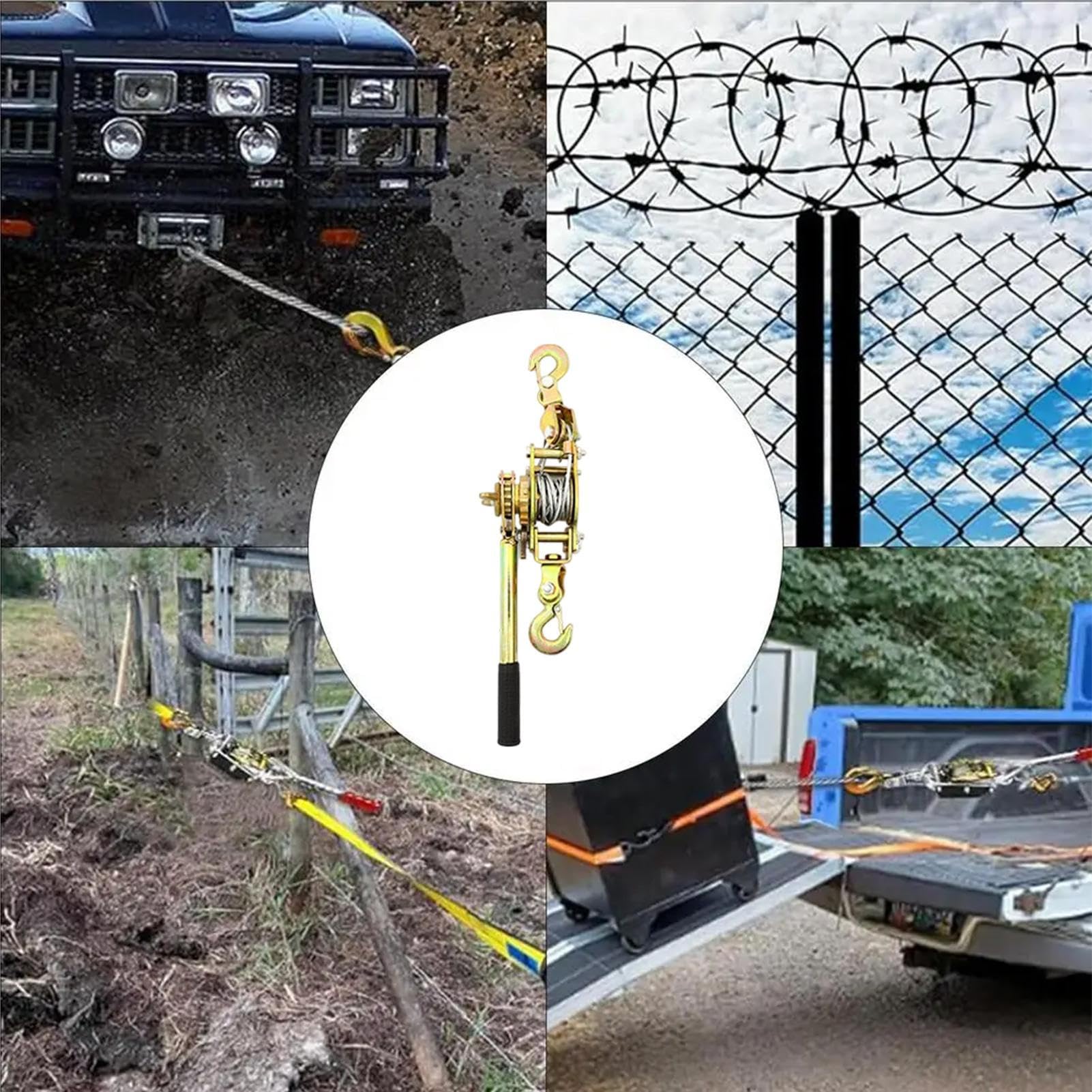 Tensor para Cuerda Tensor Doble Gancho 2 Toneladas/1 Tonelada | Cabrestante Tensor Para Jardín Y Exteriores Para Cerramientos Industriales, Jardinería, Construcción Agrícola, Seguridad De