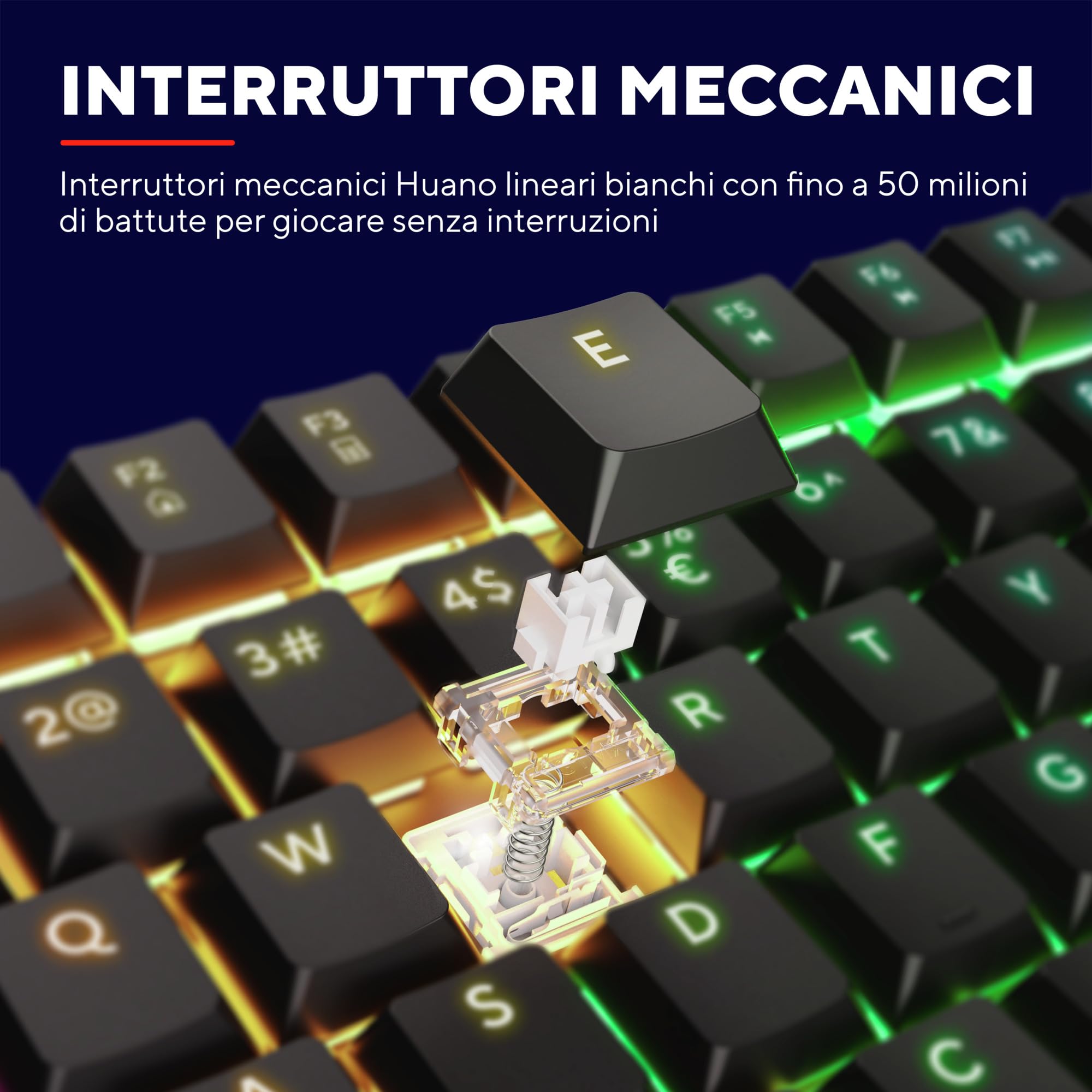 GXTrust 868 Torix Tastiera Meccanica Wireless Italiano QWERTY, Tastiera Gaming Ricaricabile RGB 2.4GHz, Batteria 100 Ore, Interruttori Huano Lineari, Tasti Programmabili, PC Laptop - Nero