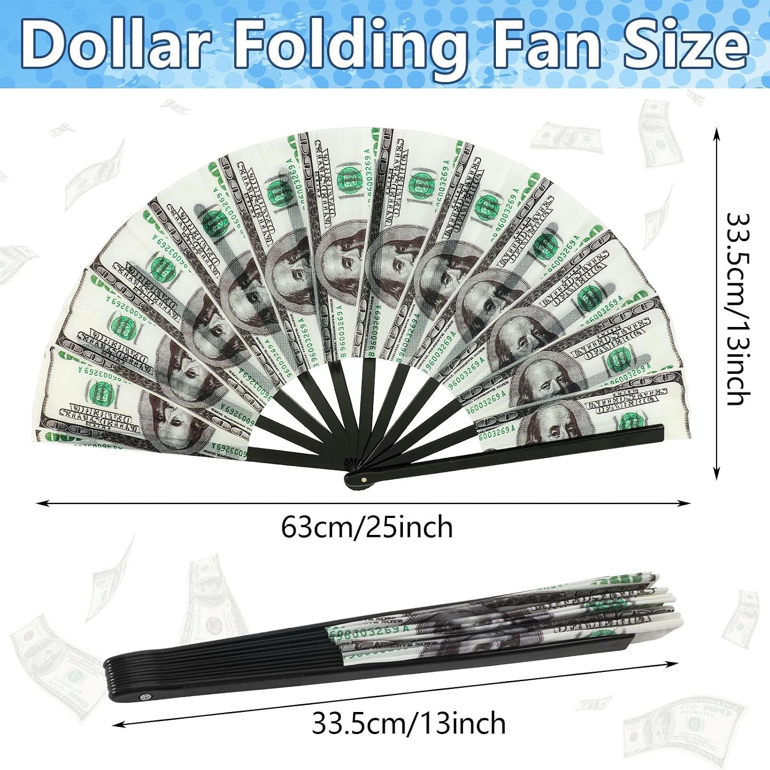 2Pcs Large Folding Fans, 13 Inch Foldable Hand Fan