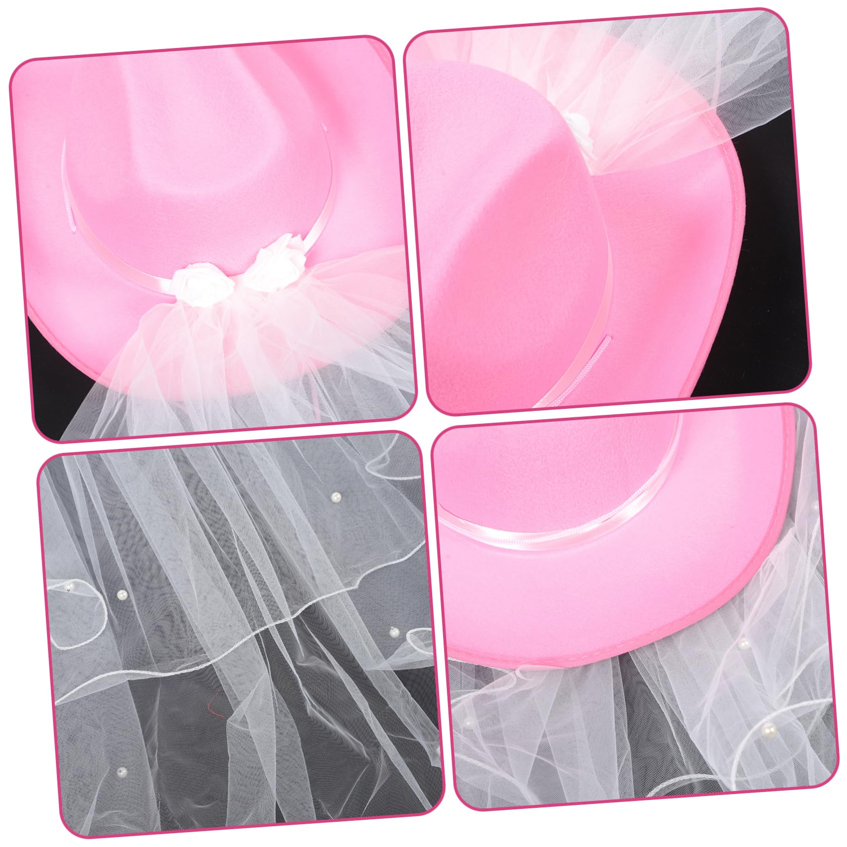 COLLBATH Fiesta Nupcial Velo Perla Sombrero De Vaquero Rizada Sombrero De Vaquero Occidental Velo De Novia Velo De Boda Novia Sombrero De Vaquera Velo De Despedida De Soltera