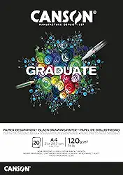 CANSON Graduate Dessin Noir, Papel para Desenho, Cor Preto, Tamanho A4 120g/m² 20 Folhas