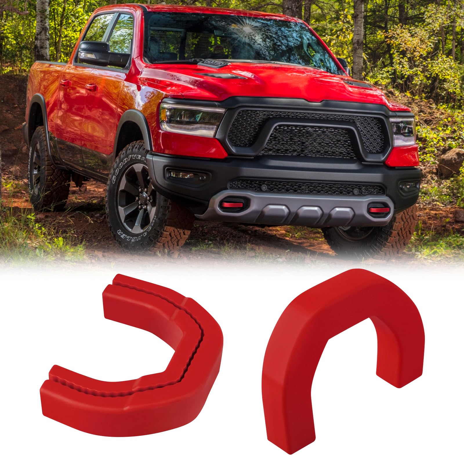 Housses De Protection Pour Crochets De Remorquage Avant Dodge RAM 1500 2019-2024 - ABS Rouge - Décoratif Et Anti-usure