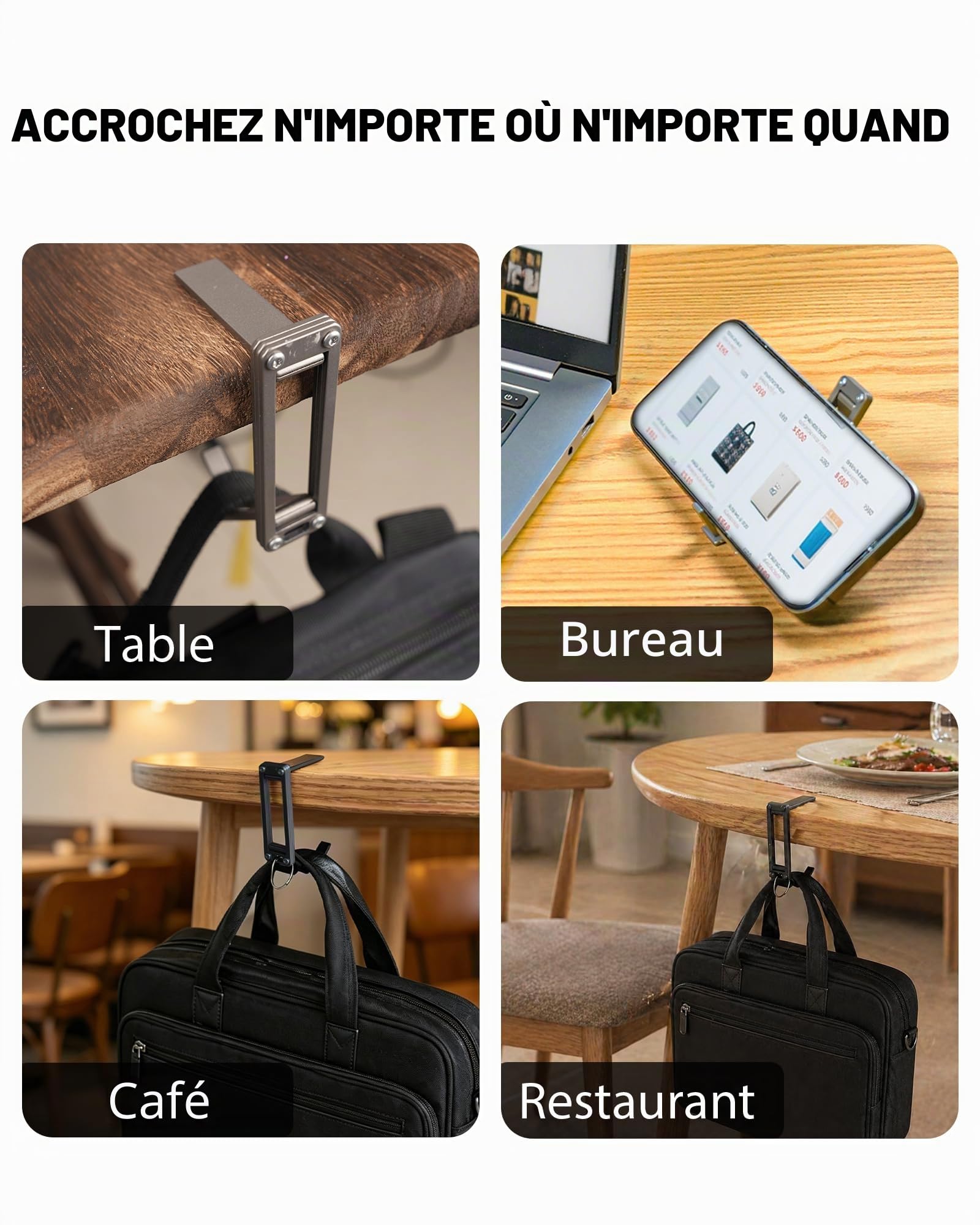 sayram ST5 Crochet de Sac en Titane pour Table, Porte-Sac Pliable, Accroche-Sac Portable pour Sacs à Main et Sacs à Dos (Brillant)