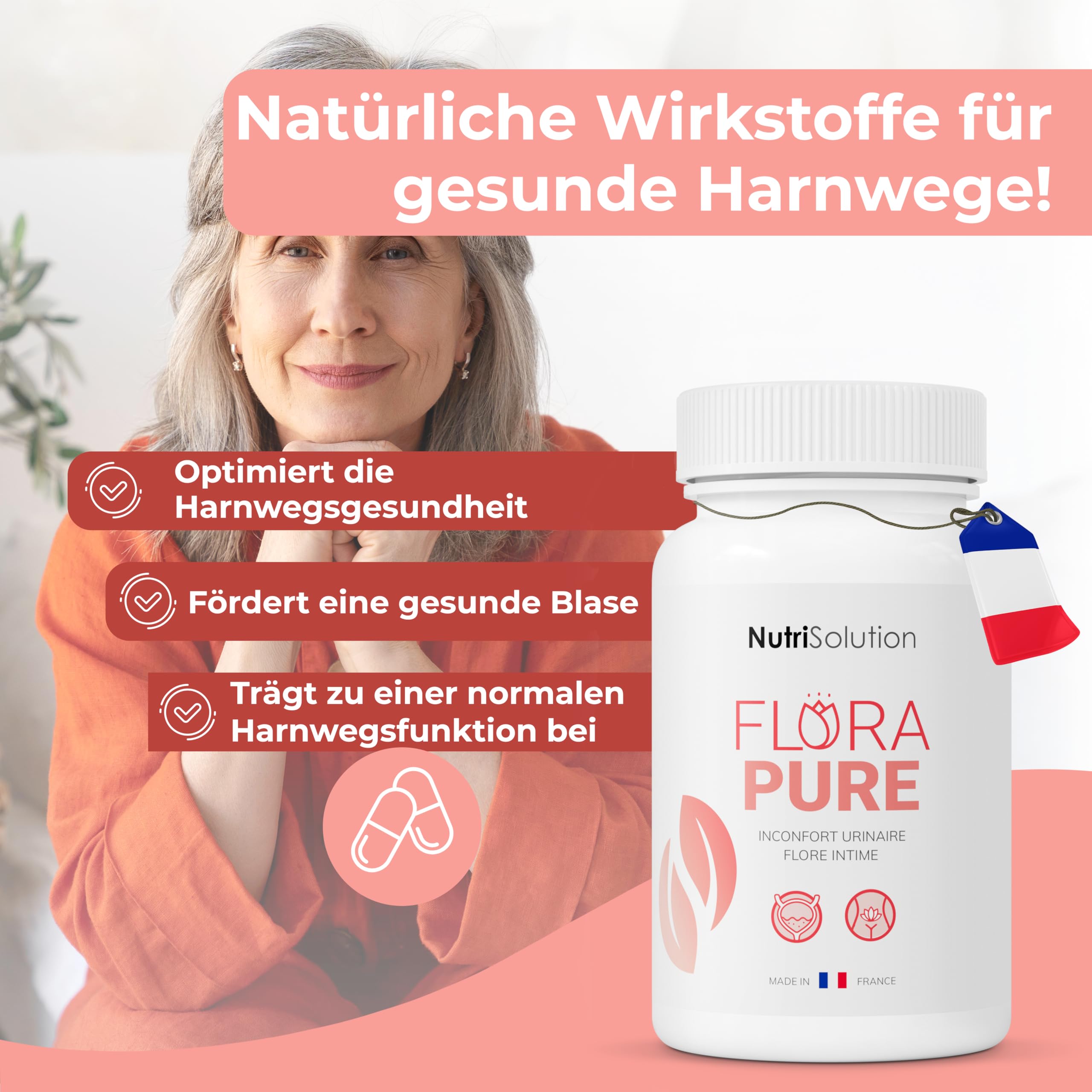 FloraPure von NutriSolution: - Unterstützung der Harnwege – Natürliche Kombination aus Cranberry, D-Mannose und Pilosella – Fördert das Wohlbefinden der Blase und der Harnwege – 60 Kapseln (1)