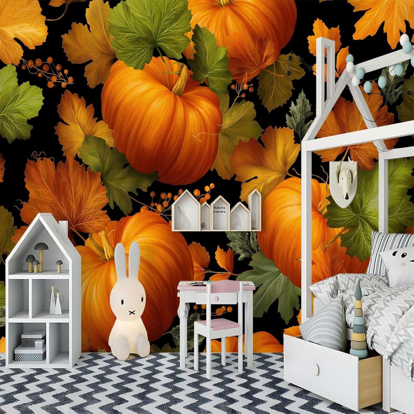pdghsdkgjh Retro Yellow Cartoon Flowers Pumpkin Photo Wallpaper, Non-Woven Wallpaper for Living Room, Bedroom, Children's Room – Wall Decoration, 350cm x 256cm Stickers - Frameless Painting - Poster