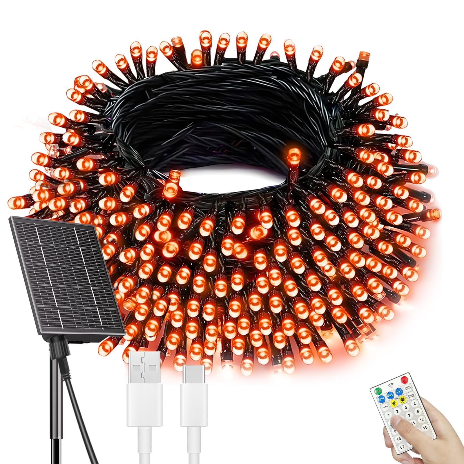 SOLARBABY Guirnalda Luces Exterior Solar,50M 500LED Luces Solares Led Exterior Jardin Cadena de Luces Solares 19 Modos IP65 Luces Navidad Exterior Decoración para Exteriores Interior Fiesta-Naranja