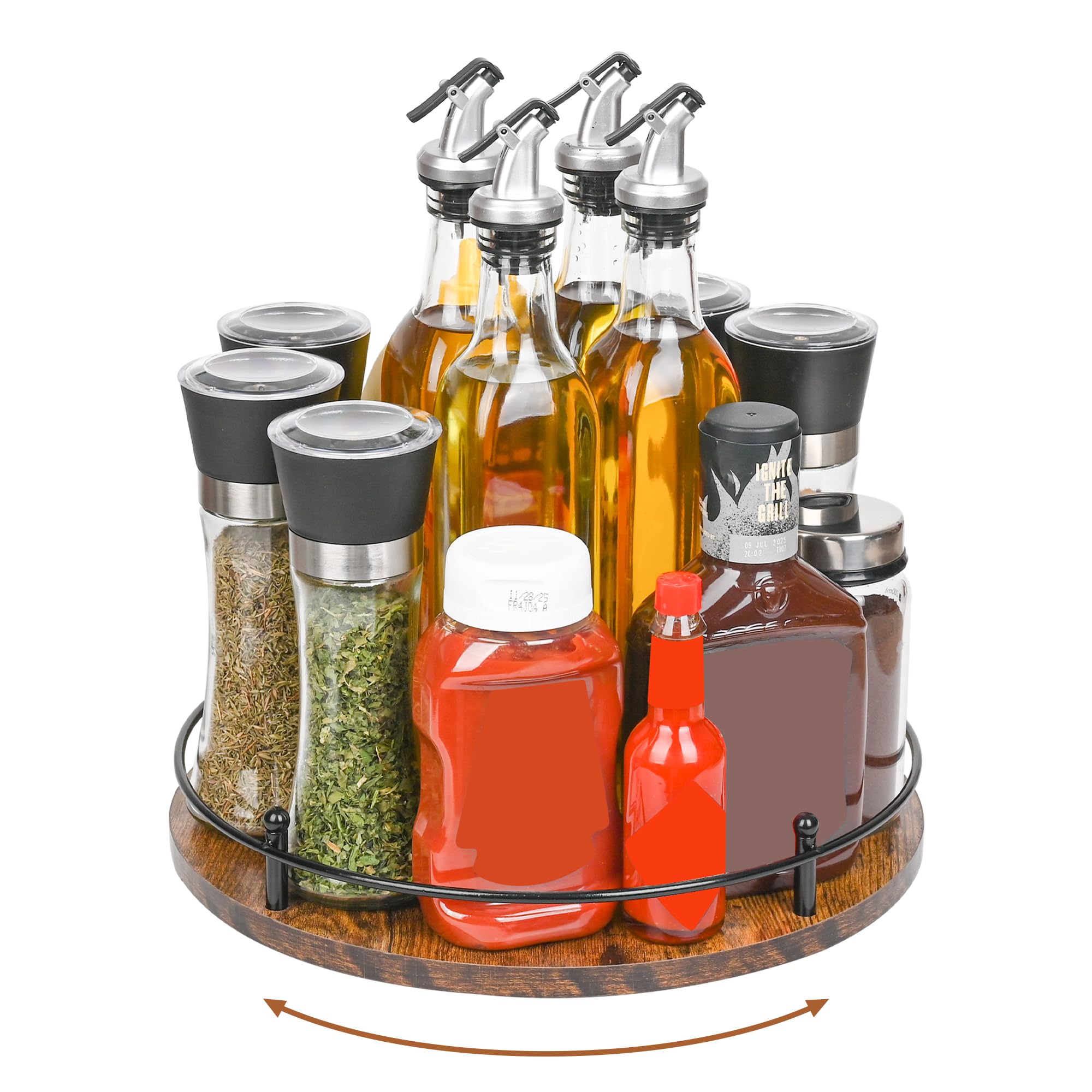 Hahxdzz Single Tier Lazy Susan Spice Rack Organizer, 12-Inch Wooden Rotating Turntable for Compact Countertop Cabinet Storage, 360 Degree Non Slip Spice Carousel, Kitchen and Bathroom Decor Easy Clean