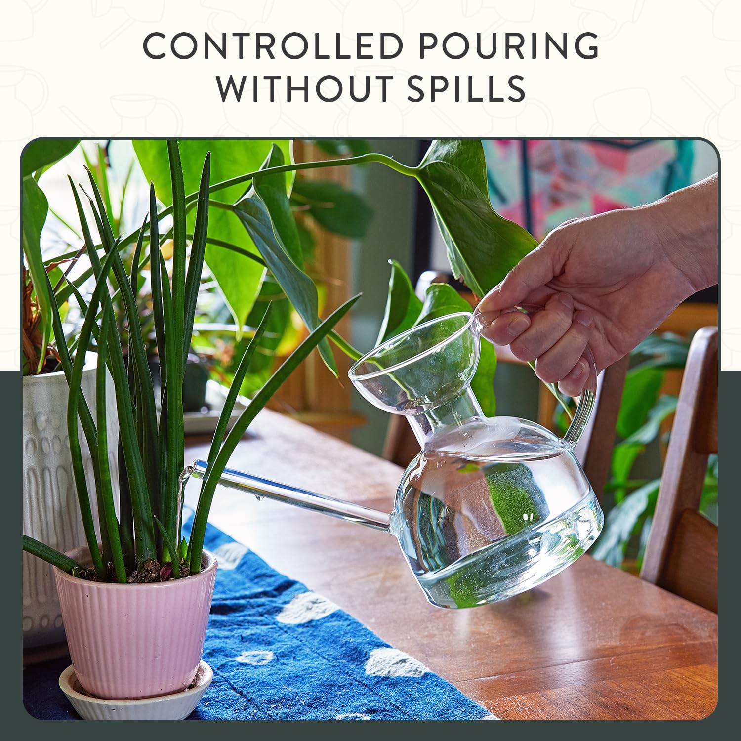 Modern Sprout Pflanzengießkanne – handgefertigt aus Borosilikatglas – langer Ausgießer für Zimmerpflanzen – 900 ml Fassungsvermögen – Mehrzweck-Gießkanne und Blumenvase für Zimmerpflanzen (transparent