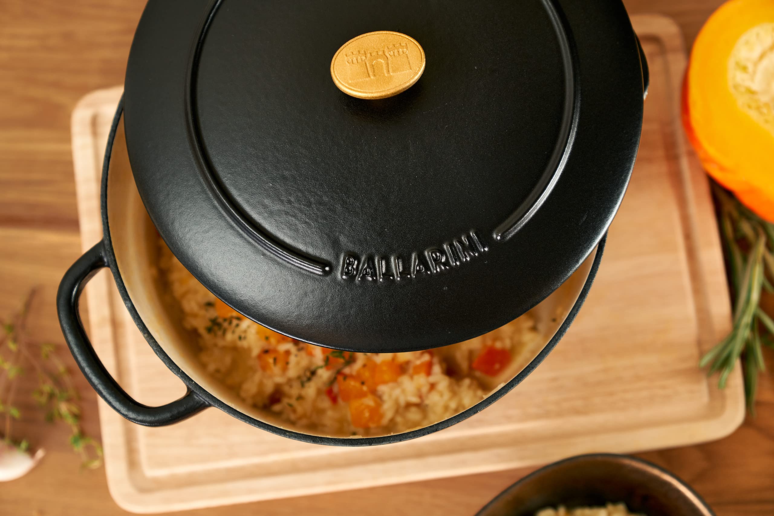BALLARINI Bellamonte Auflaufform, Bräter, Dutch Oven, Emailliertes Gusseisen, Rund, 24cm, 4,0 L, Schwarz