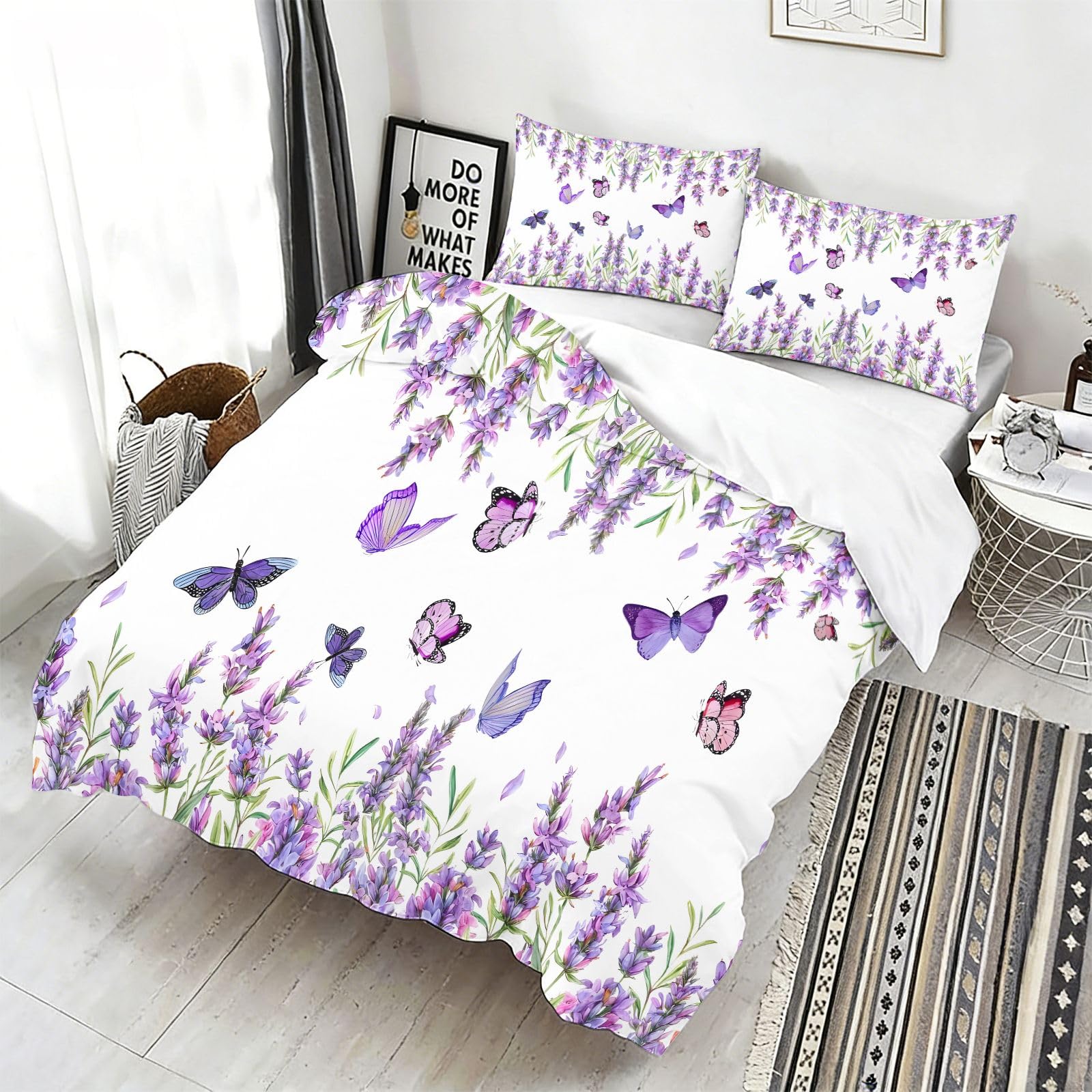 Housse de couette papillon lavande facile à laver pour le grand lit de votre ado