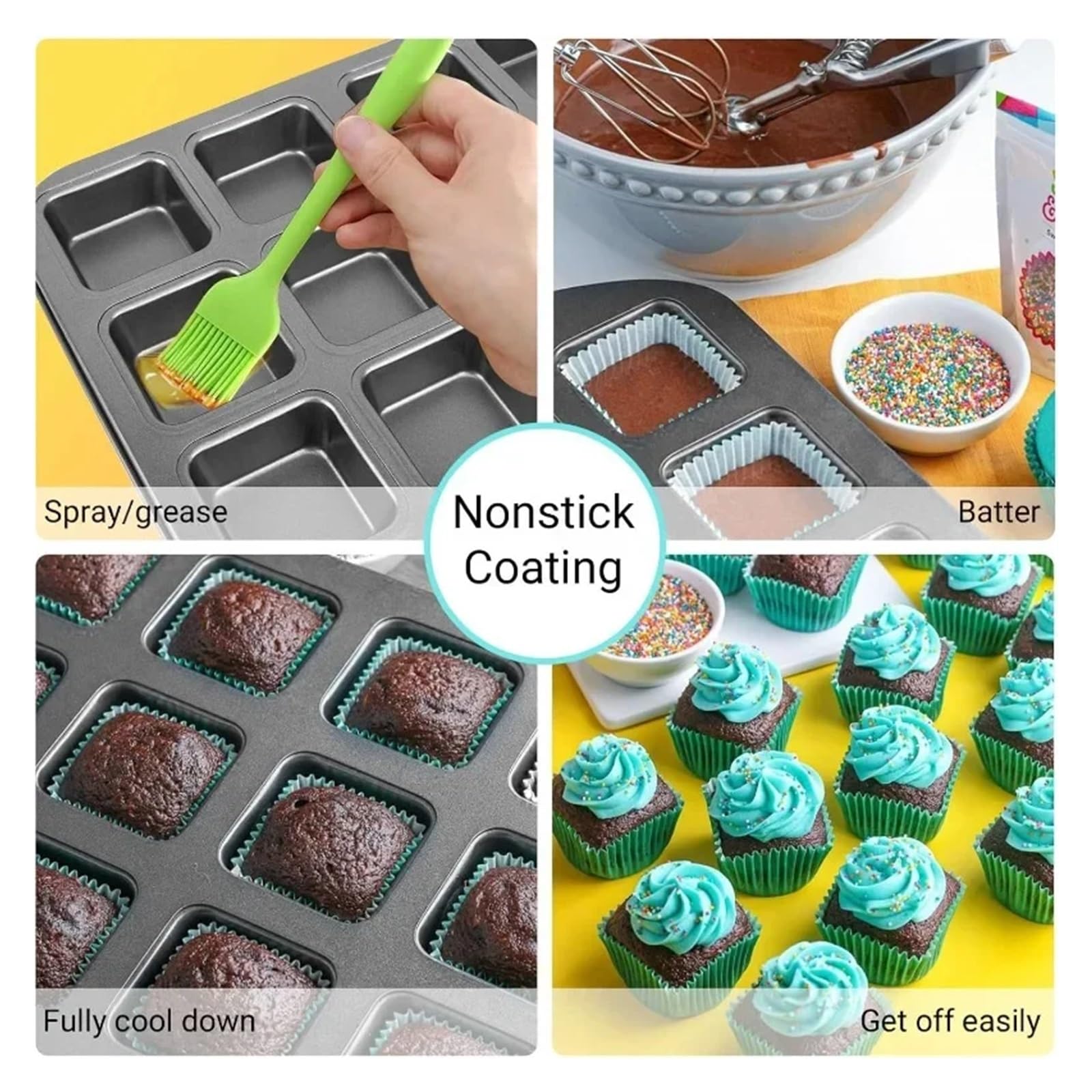 Moule à muffins carré antiadhésif à 12 cavités, multi-usages, résistant à la corrosion(2pcs LS gold)