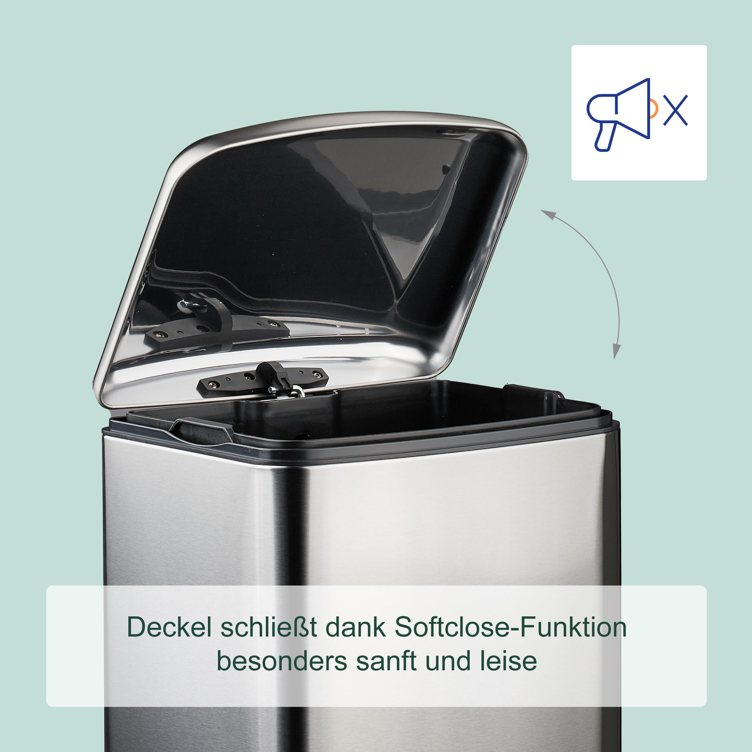 Relaxdays Mülleimer Küche, 30 L, Fingerabdruckschutz, entnehmbarer Inneneimer, Müllbeutel, Edelstahl Treteimer, silber