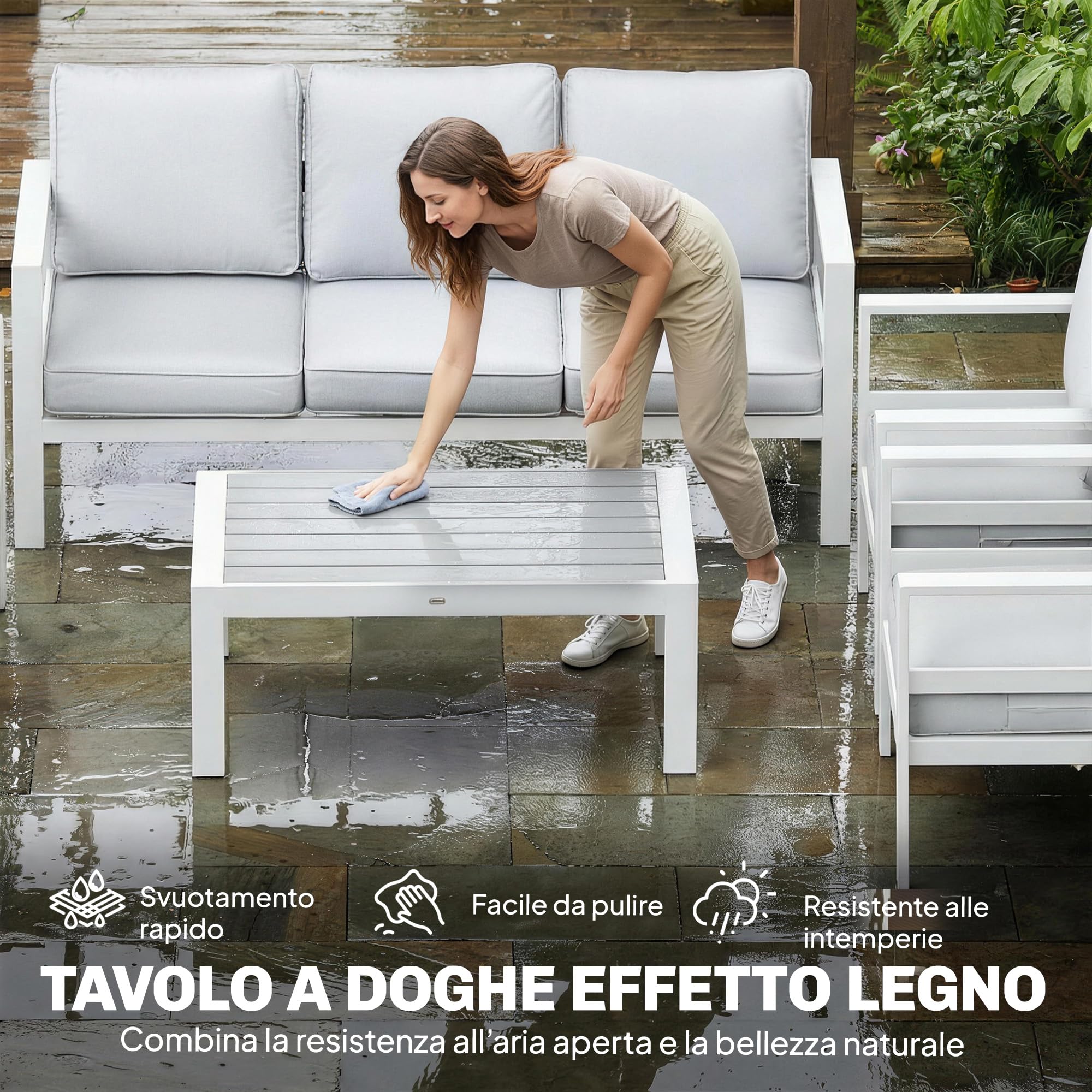 Outsunny Set Salotto da Giardino 5 Pezzi in Alluminio Divano Bianco