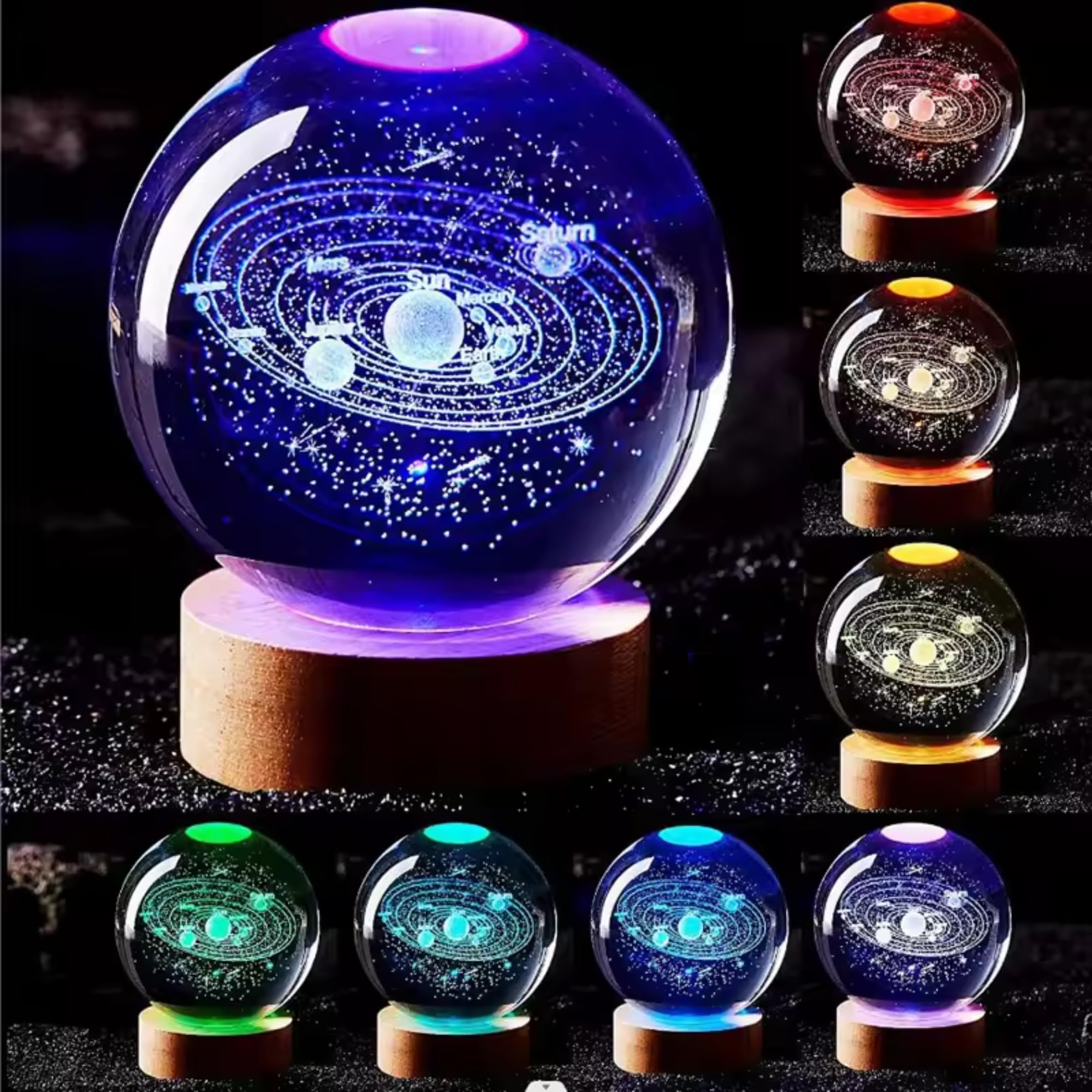 CraftVatika LED Night Light Planet Crystal Ball Table Lamp for Kids Study Room, 3D Planet Lamp for Bedroom, USB LED Night Lamp, 2.4 Inch Glass With Wooden Base-image-20