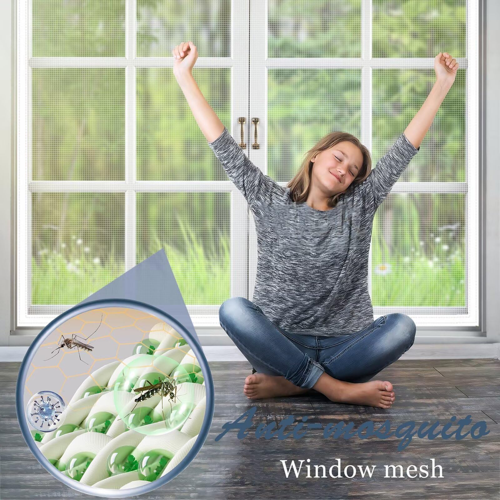 mit Rahmen Fliegengitter Rolle 180x175cm Weiß Moskitonetze für Fenster Fliegengitter-Fenster Fliegengitter mit Klettband