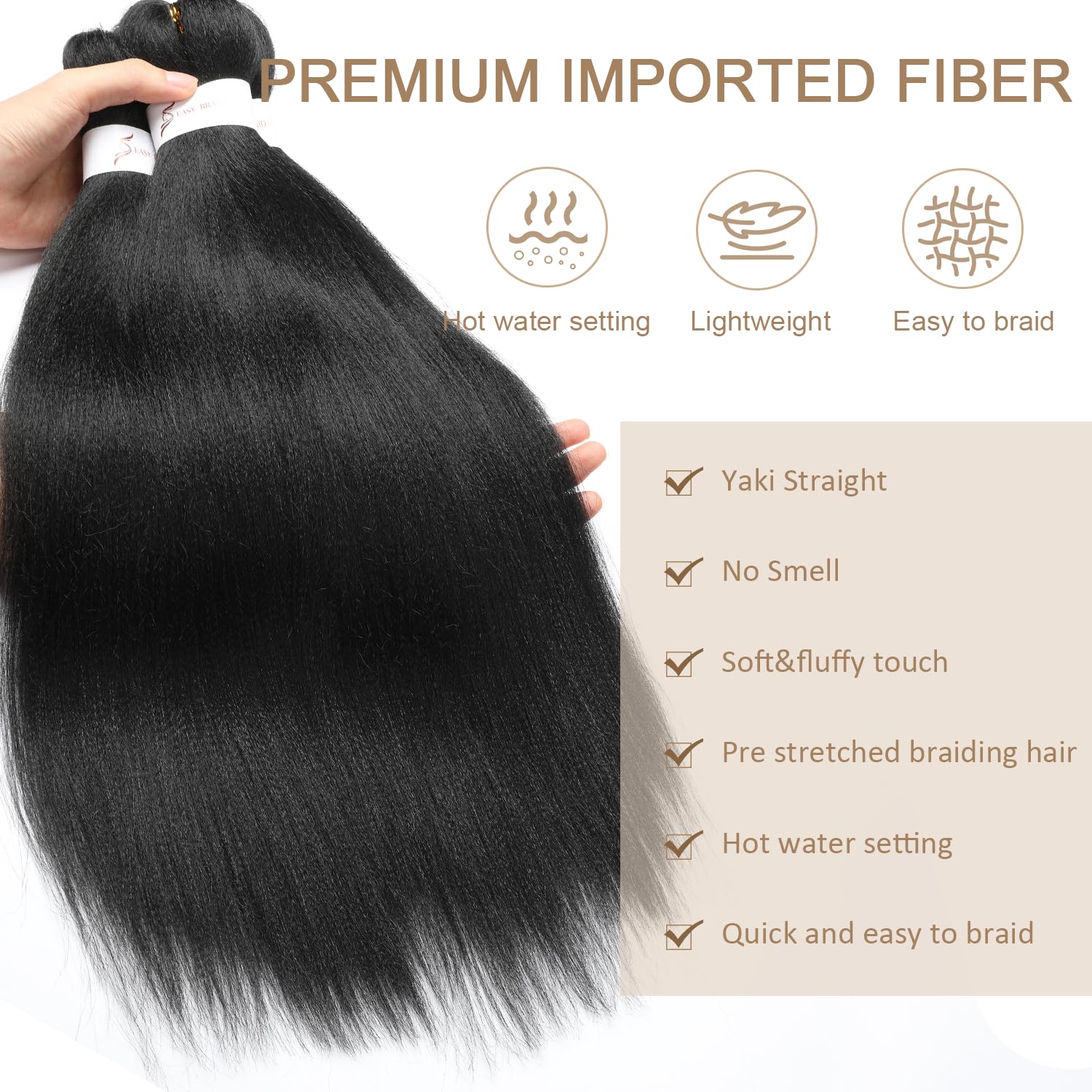 ShowJarlly Pre Stretched Braiding Hair 30 Inch Knotless Braiding Hair Extensions 1pack Easy Braids Hot Water Setting DIY Box Braids Yaki Textured Crochet Braiding (30inch,1B#) - Image 4