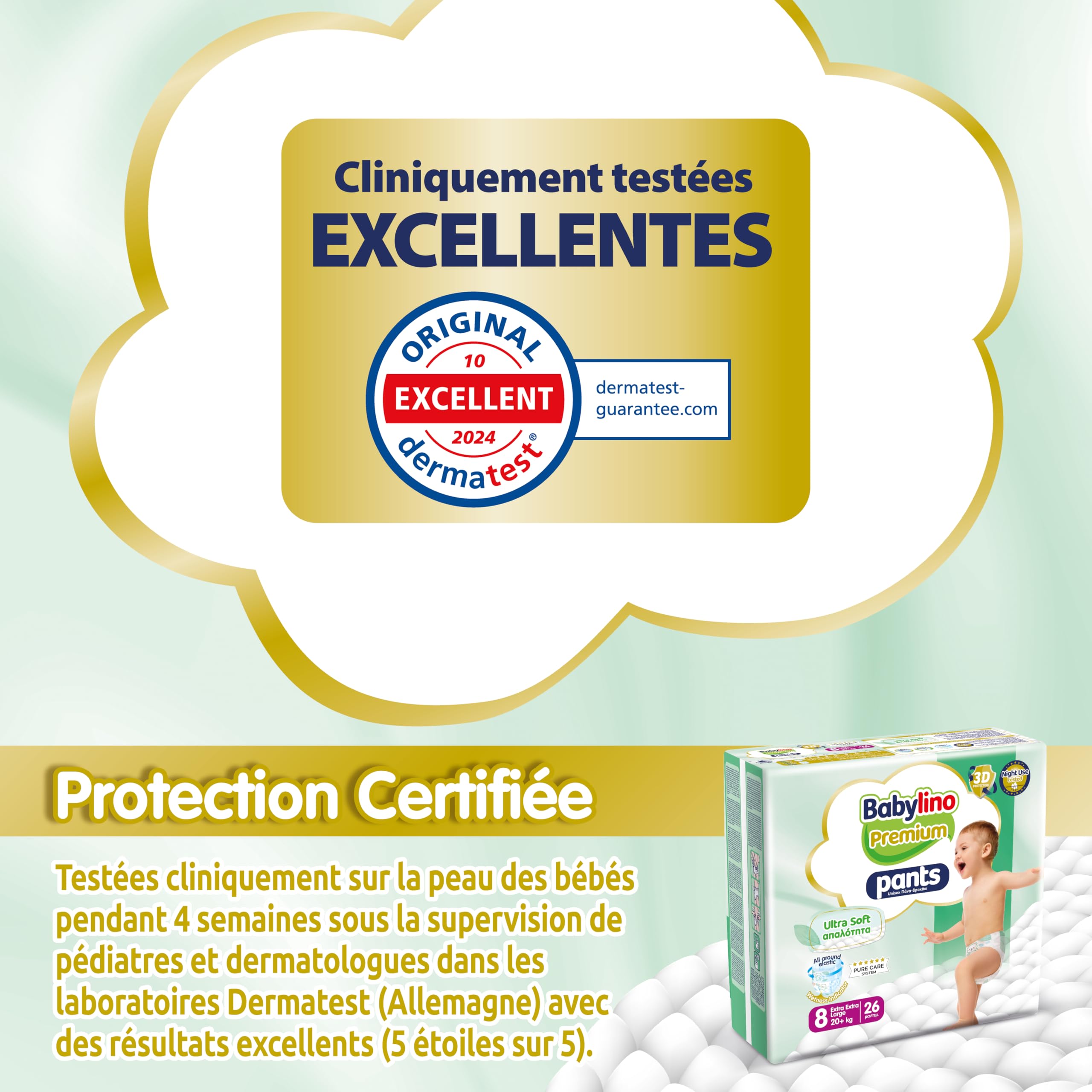 Babylino Premium Pants, Couches culotte Taille 8 avec filtre ULTRA SOFT, XXL (20+kg), 26 unités