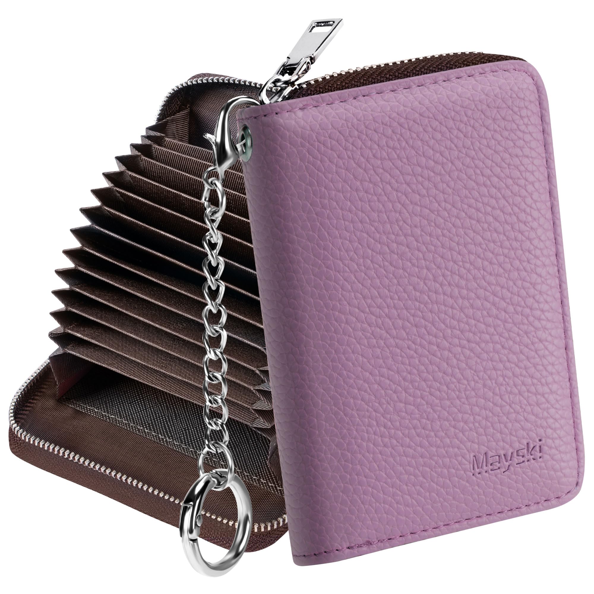 Mayski Credit Card Holder, Zipper Credit Card Wallet for Women, Small Accordion Card Cases Holder, KeyChain Wallet, Business Card Cases, Purple