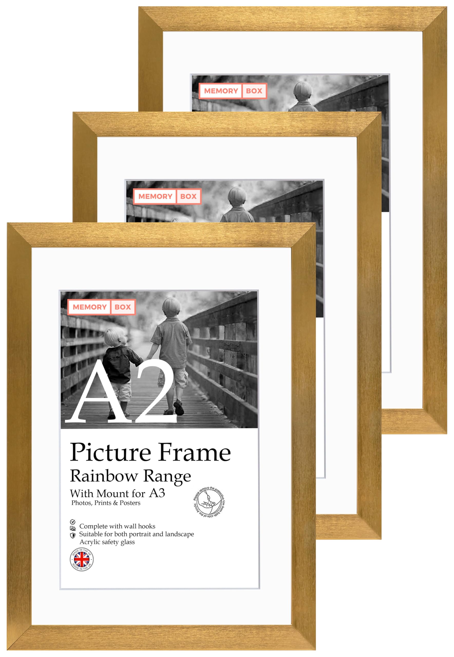 A2 Bronze Picture Frame Set of 3, Perfect for Displaying A3 Pictures with Mount or A2 Pictures Without Mount, Gallery Wall, Posters, Photos, Artwork, or Prints, Bronze