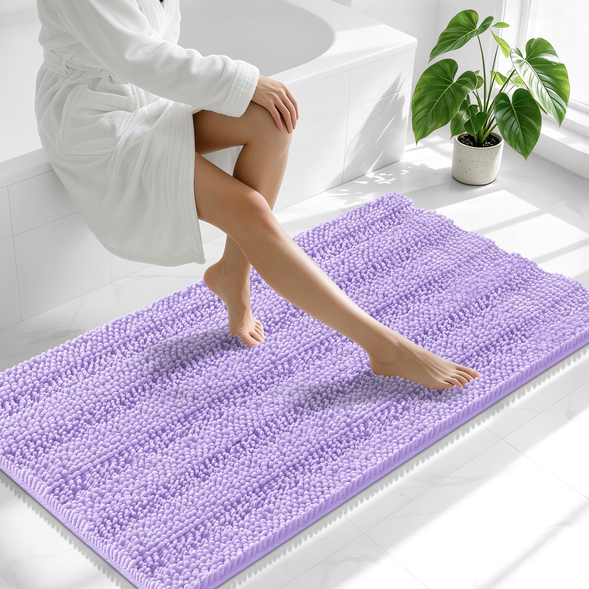Smiry Thick Chenille Bathroom Runner Rugs 47x24, Soft Bath Mat, Lavender