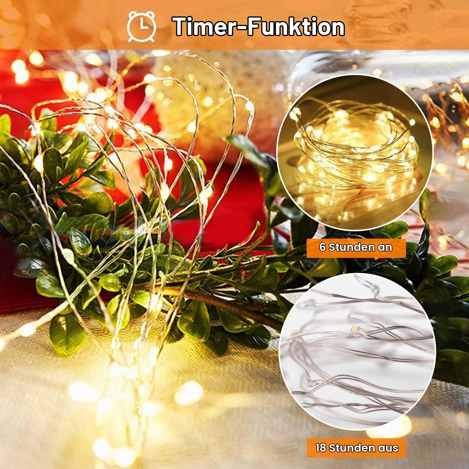 litogo 10 Stück 5M 50LED Lichterkette Batterie mit Timer und Fernbedienung 8 Modi Wasserdicht Warmweiß Lichterkette für Innen und Außen Weihnachten Garten Party Hochzeit Dekoration