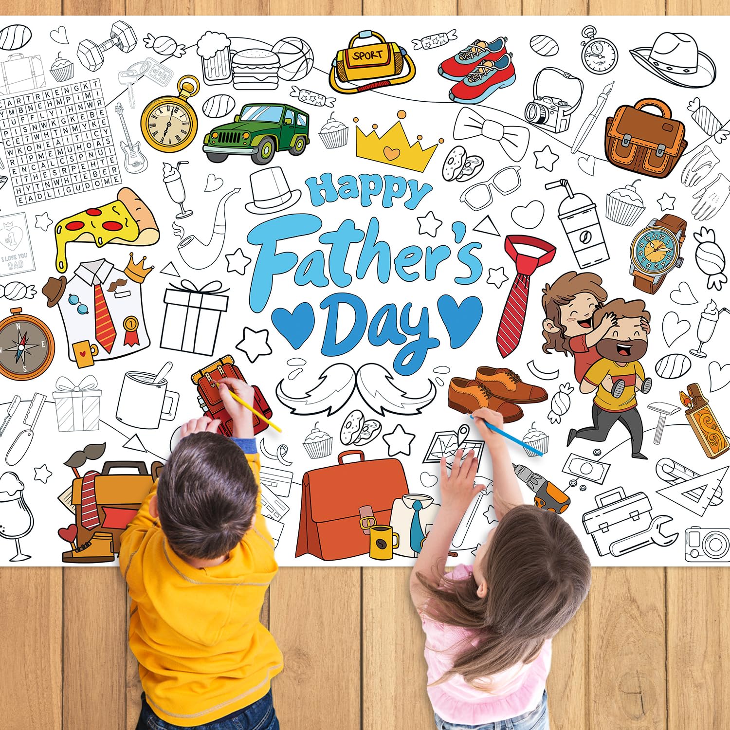 Nicime 43.3x31.5Inch Father's Day Giant Coloring Poster with Picture, Birthday Gift Painting Poster, Art Crafts Activity Drawing Paper in School,