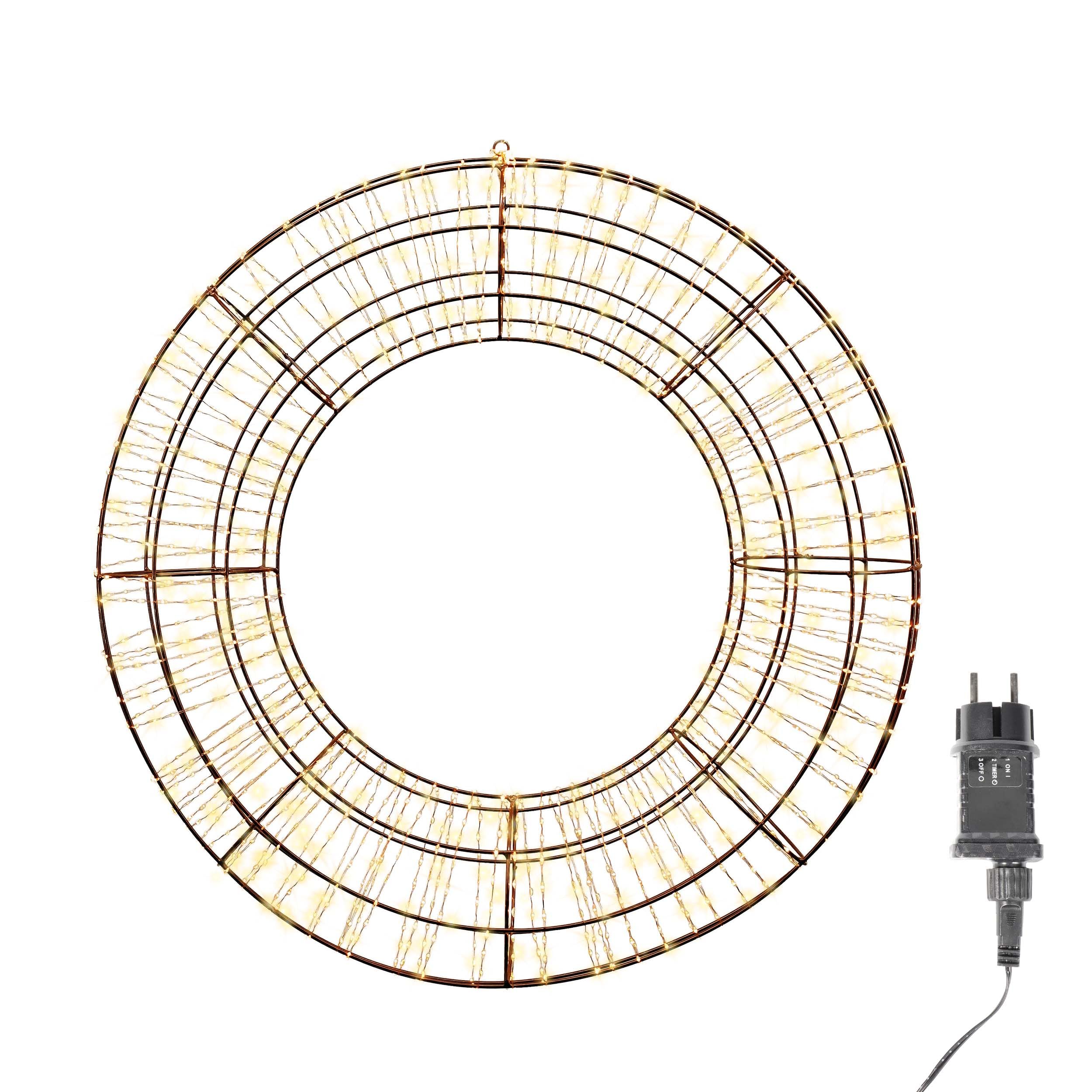 Gartenpirat Kranz 70 cm aus Kupferdraht Lichterkette 1920 LED warmweiß mit Timer-Funktion Weihnachtsdeko Türkranz Wanddeko für innen und außen