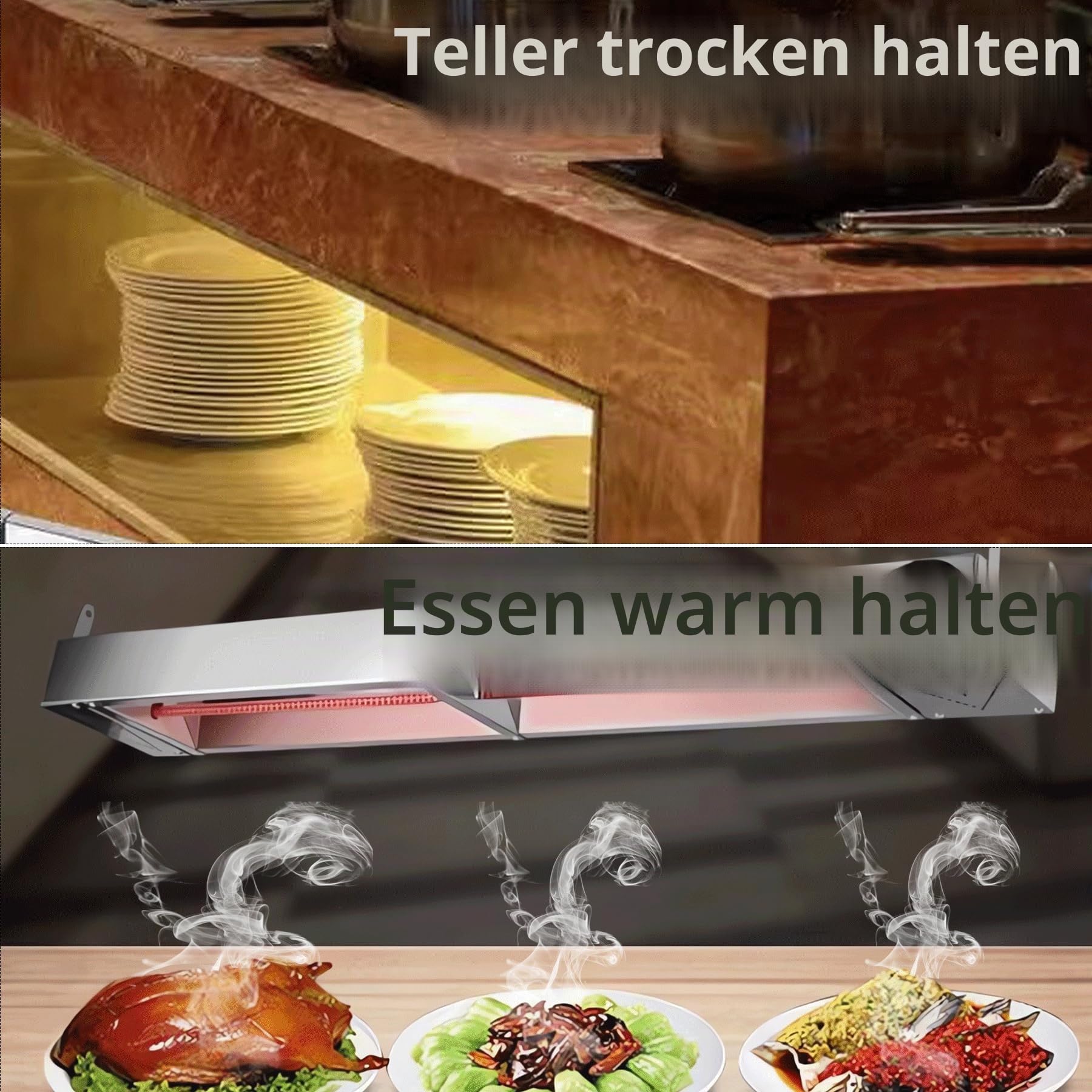 Wärmelampe Küche Gastro, Edelstahl Hängende Speisenwärmer Lampe (60CM) | Kommerziell Lebensmittel Wärmelampe für Buffet und Hotels, Einstellbarer Temperatur 30-85℃