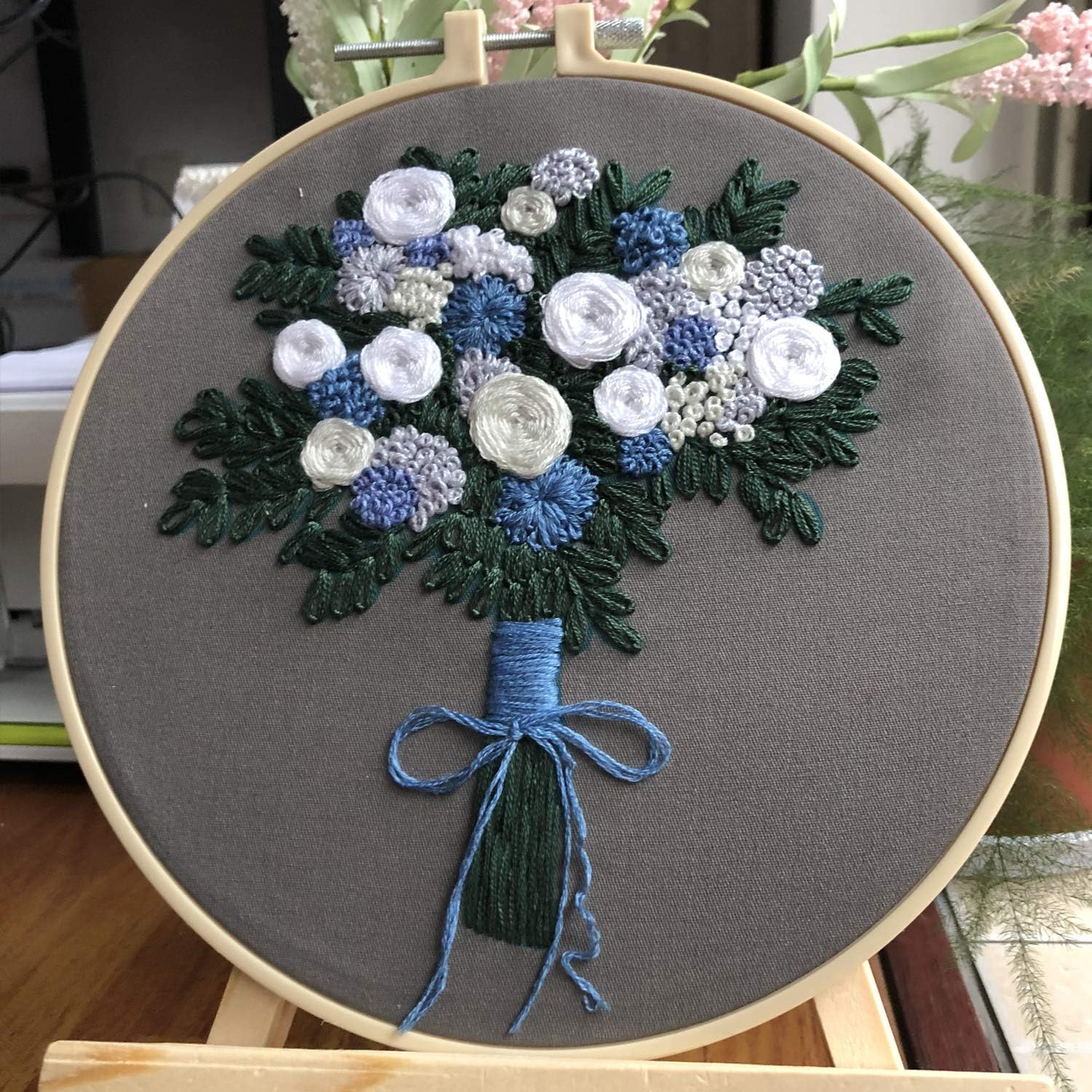 Embroidery Kits Embroidery Kit with Pattern, DOITEM 2 Pack Full Range of Stamped Embroidery Kit Including Embroidery Cloth with Pattern, Embroidery Hoop, Color Threads and Tools Kit(Floral)