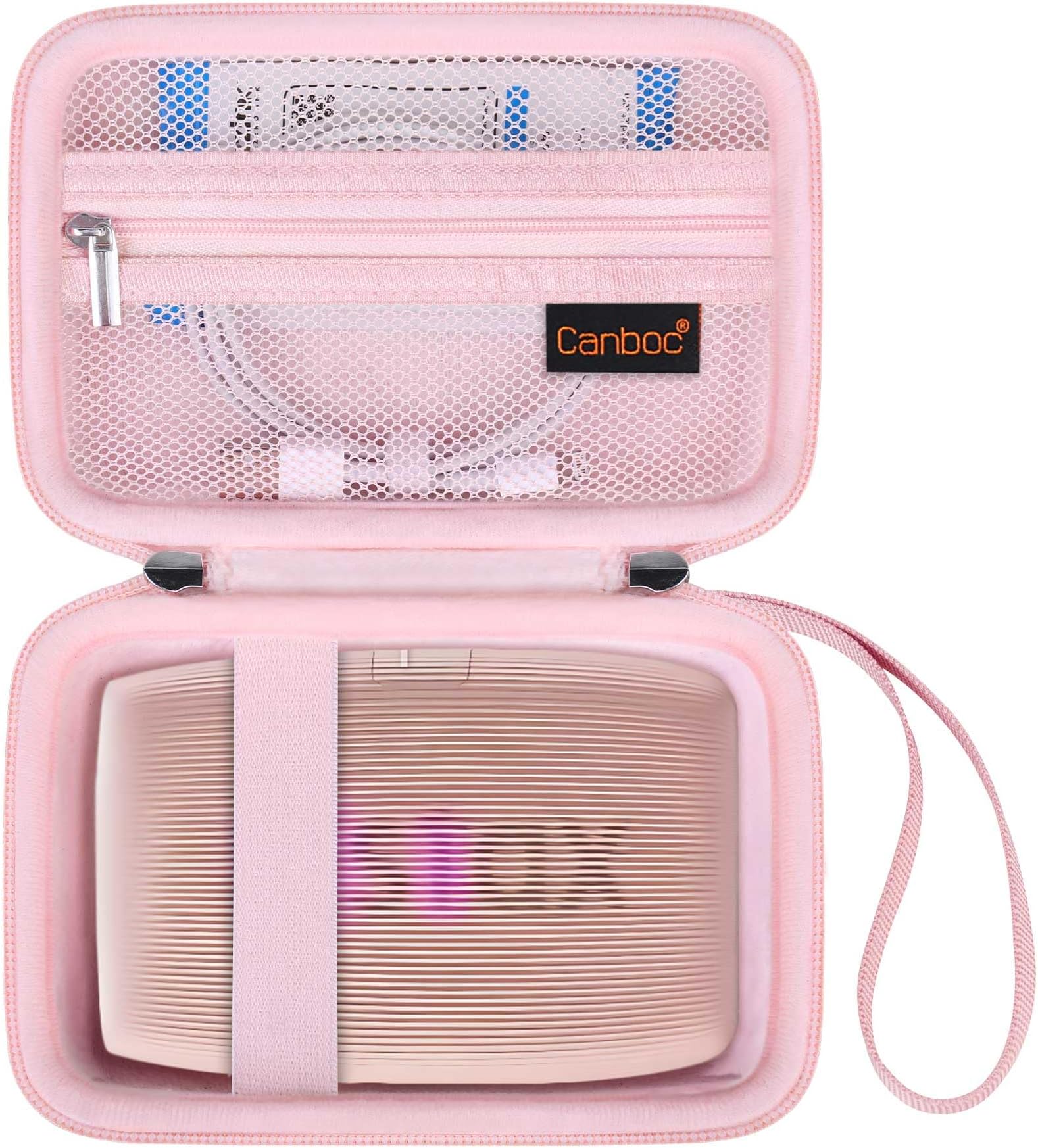 Canboc Hard Case for Fujifilm Instax Mini Link 2/ Instax Mini Link Smartphone Printer/Fujifilm Instax Mini EVO Instant Camera, Mesh Pocket fit Instax Mini Instant Film and Cable, Soft Pink