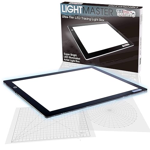 U.S. Art Supply Lightmaster 17"x24" (A2) LED Lightbox Board - 32.5" Diagonal, Ultra-Thin, Dimmable Light Pad - Measuring Grid & Protractor Included - 110V, Flicker-Free, Portable, 50,000 Hour LEDs - 32.5" (A2)