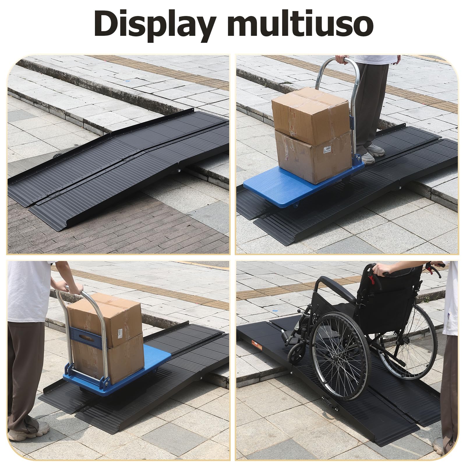 gardhom Rampa de Silla de Ruedas Plegable para escaleras 213,5 * 72 cm, Capacidad de Carga 362 kg rampa de Silla de Ruedas Antideslizante