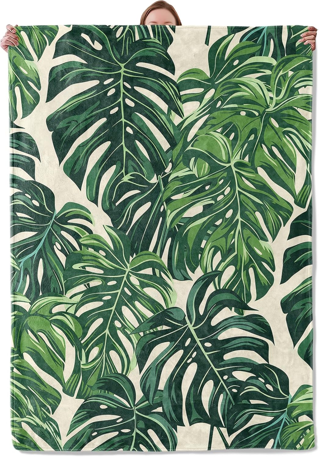 Tropical Monstera Leaf Blanket, Botanical Themed Flannel Blanket Gifts for Women, Soft Warm Lightweight Blankets for Living Room Home Travel Decor 60" x 80"