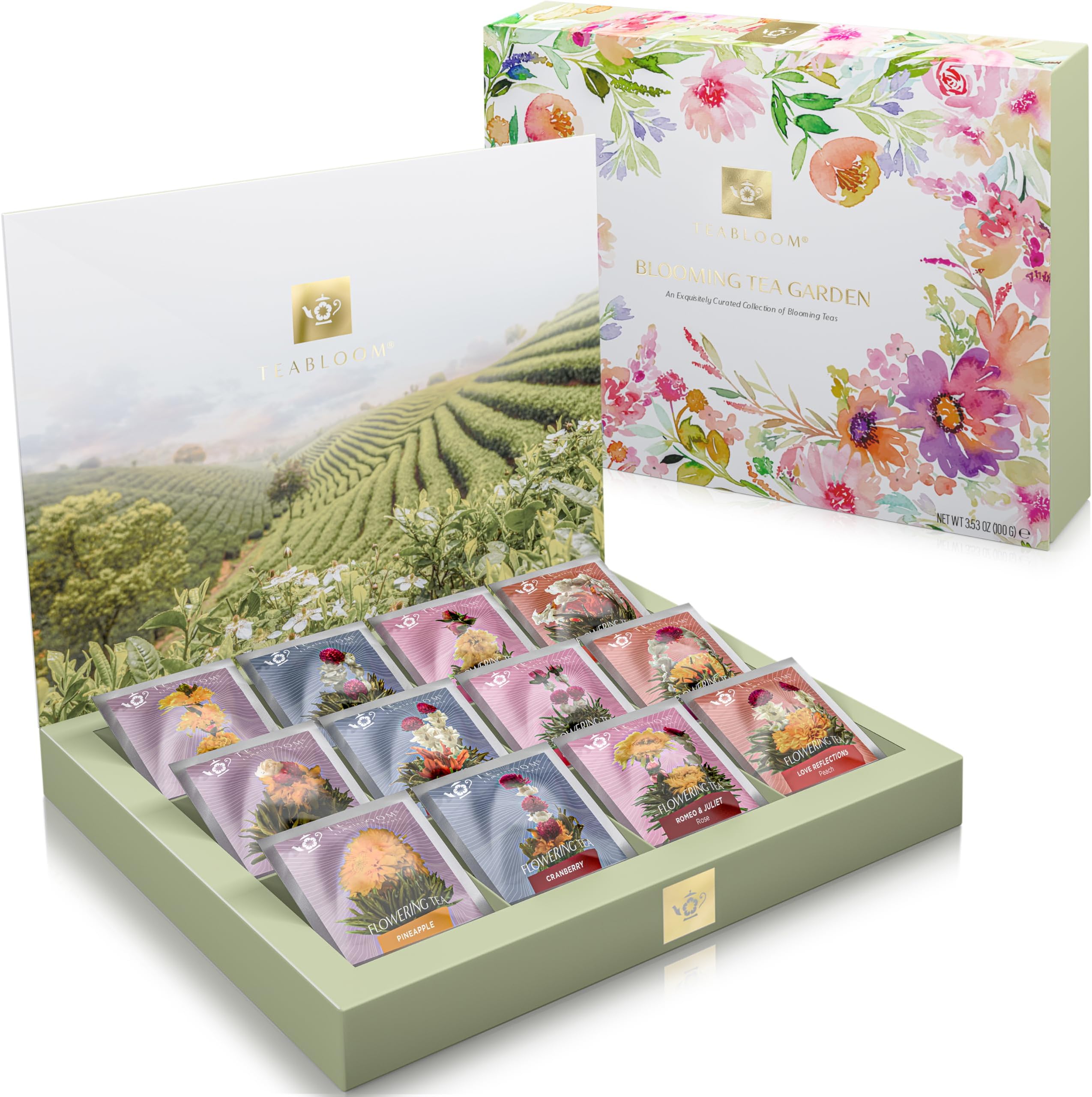 Teabloom Blooming Tea Collection of 12 Flowering Teas Packaged in Beautiful Gift-Ready Tea Presentation Box