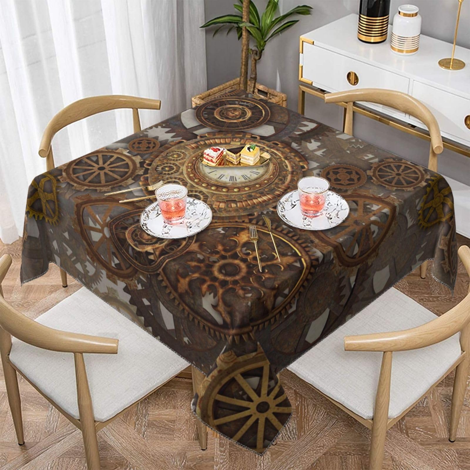 BYwenhopnbs Steampunk BackgroundSquare Dust-Proof Table Cover Waterproof Tablecloth 55x55Inch