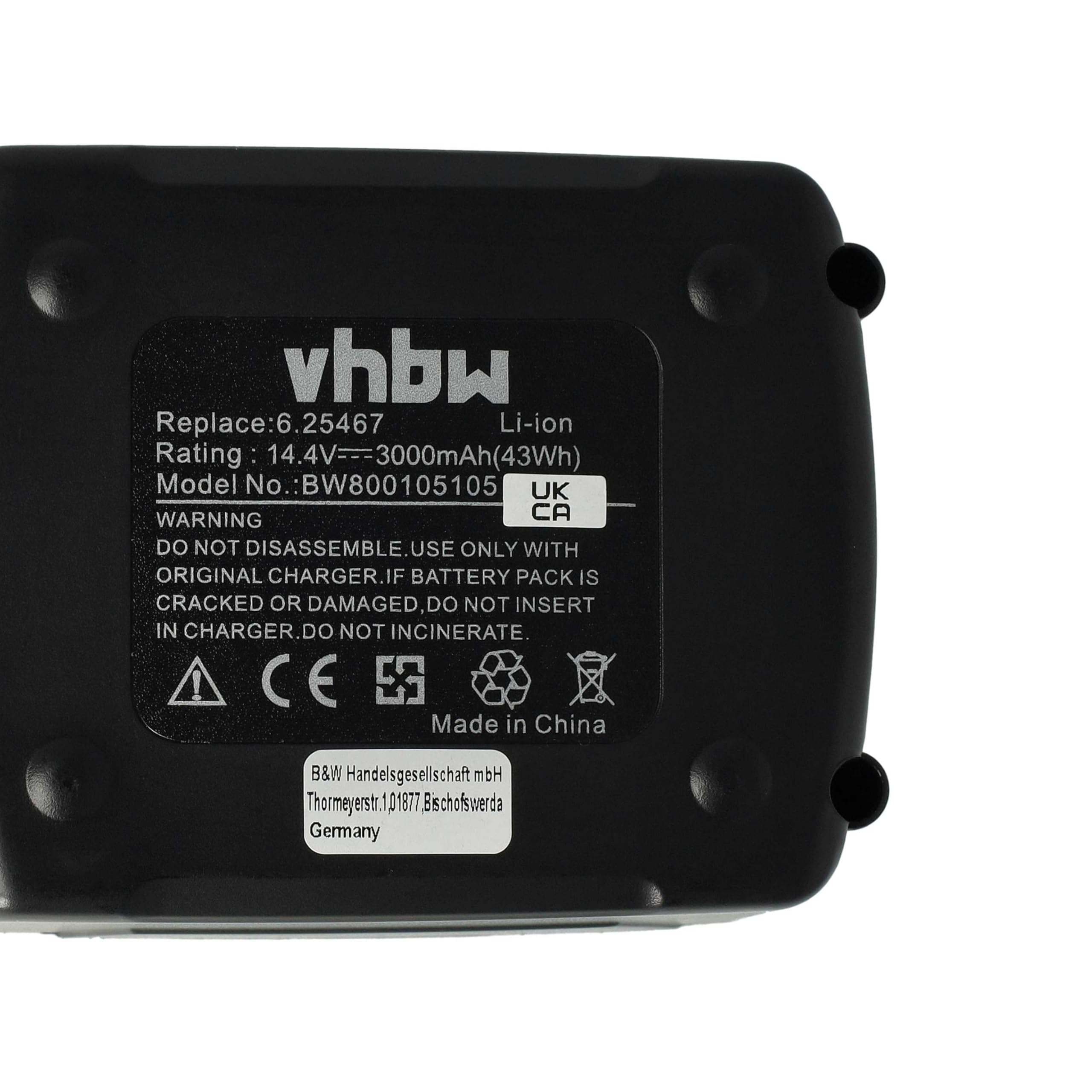 vhbw Akku kompatibel mit Metabo ULA 14.4 6.02311.00 Werkzeug (3000 mAh, Li-Ion, 14,4 V)